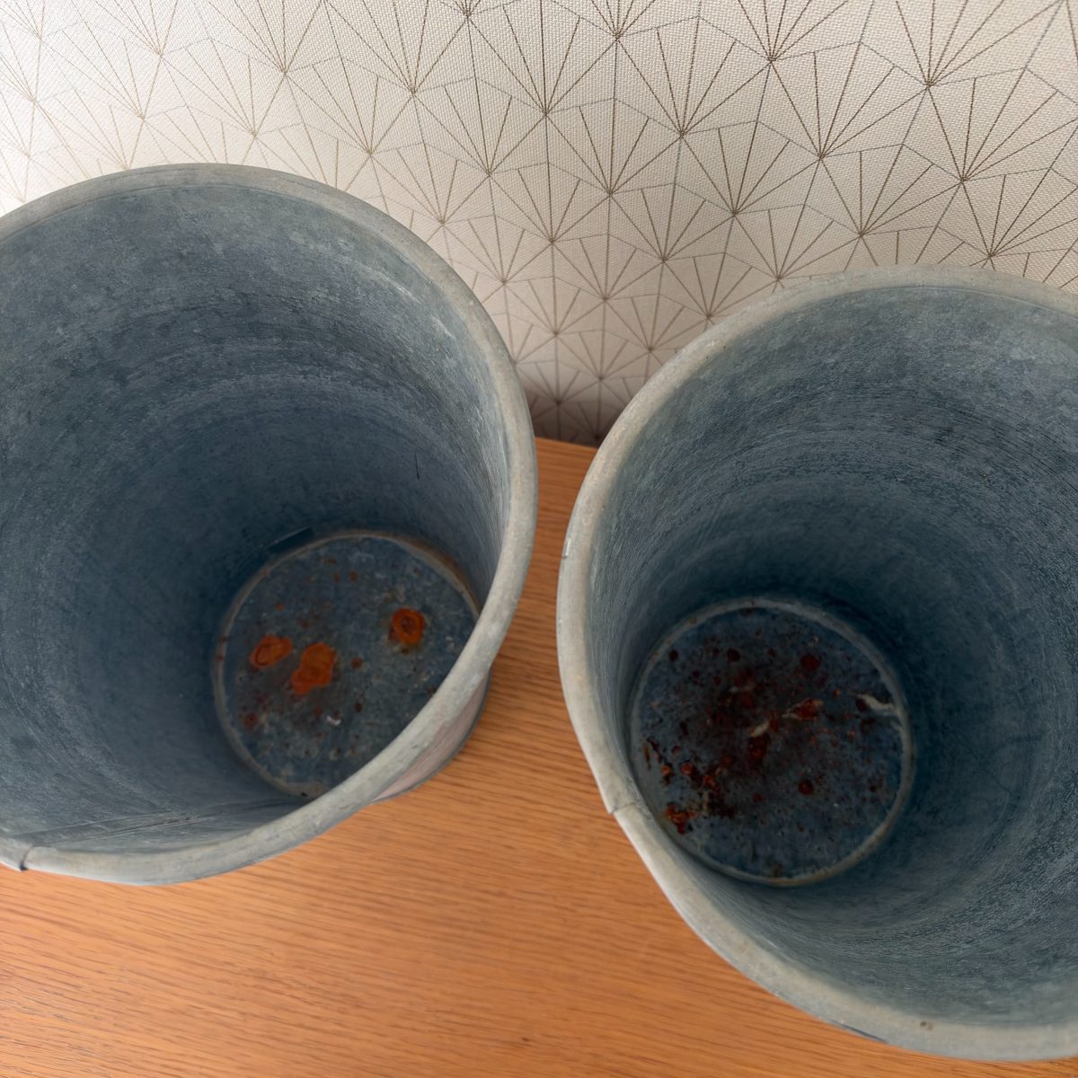 Pair Vintage French Galvanized Zinc Florist Flower Buckets 09102613 Fleamarketfrance