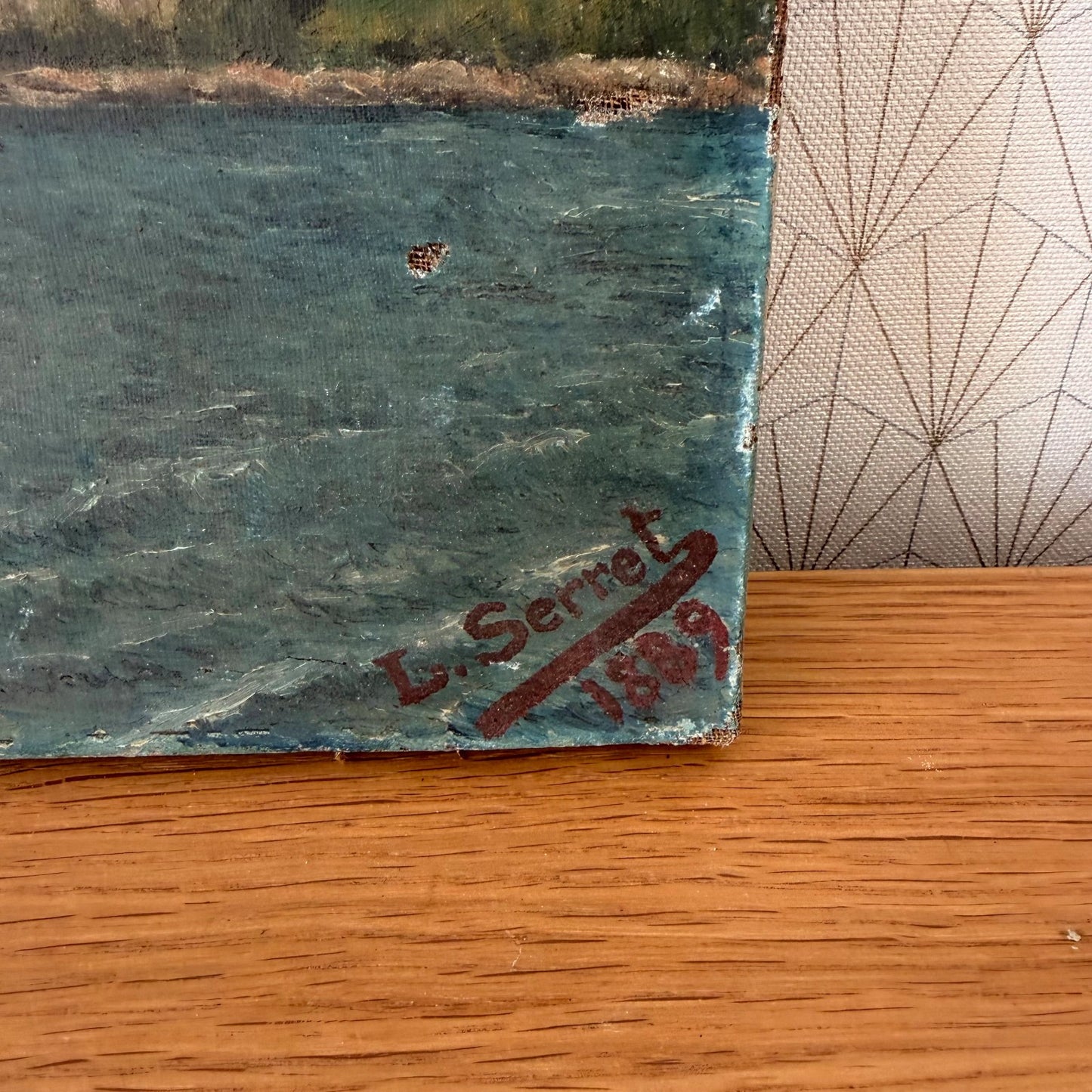 Antique French Seascape Oil Painting Canvas Coastal View Signed 1889 2604263 Fleamarketfrance