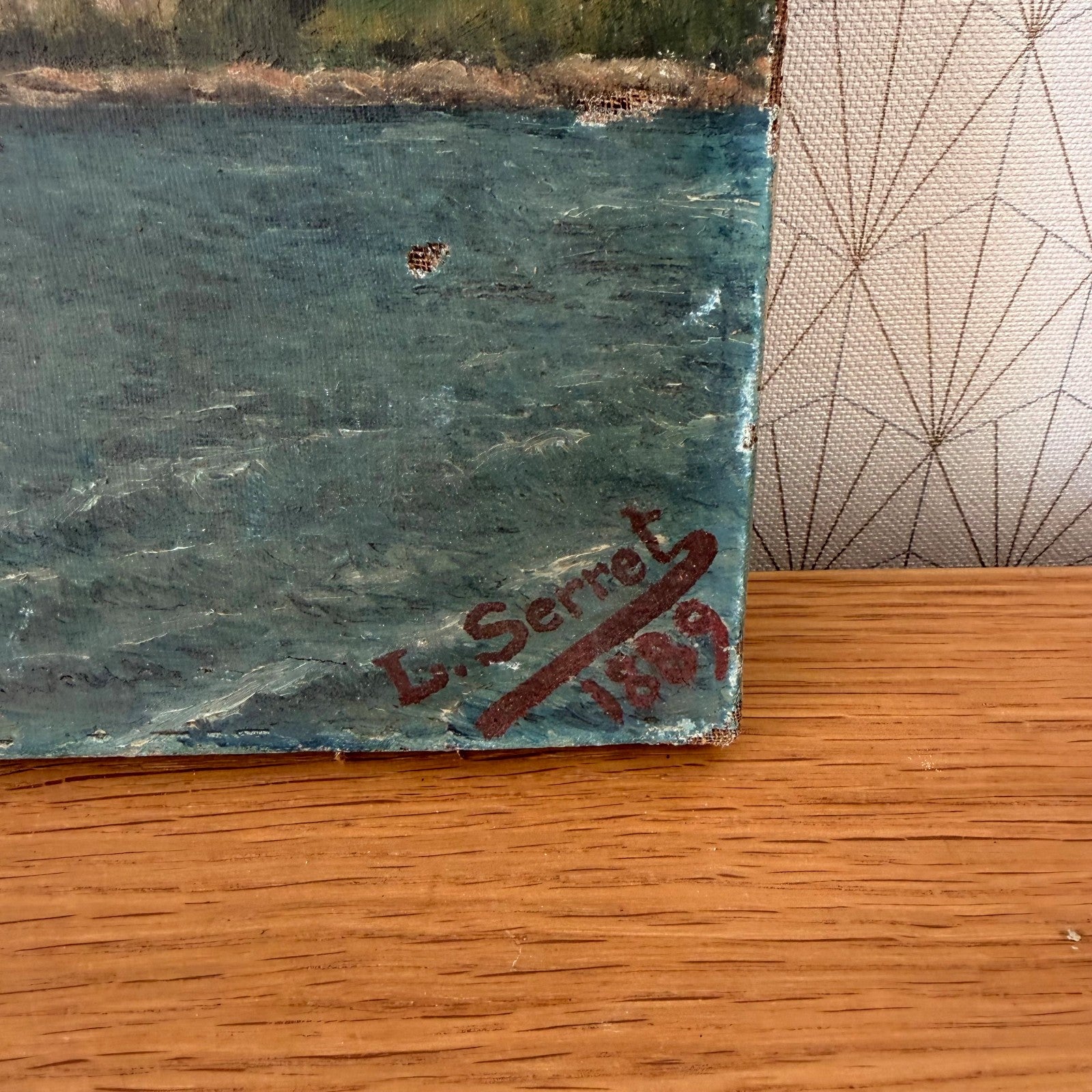 Antique French Seascape Oil Painting Canvas Coastal View Signed 1889 2604263 Fleamarketfrance