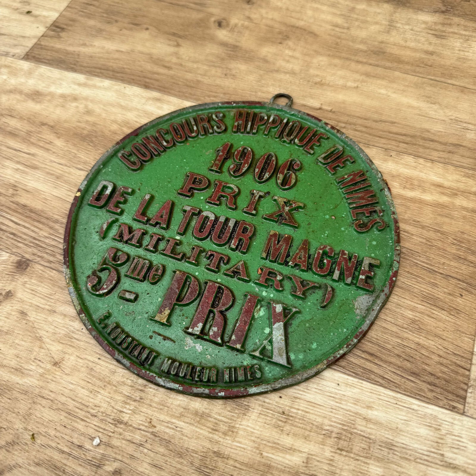 French Vintage Horse Trophy 1906 Cast Iron Award Plaque Nimes 0605248 Fleamarketfrance