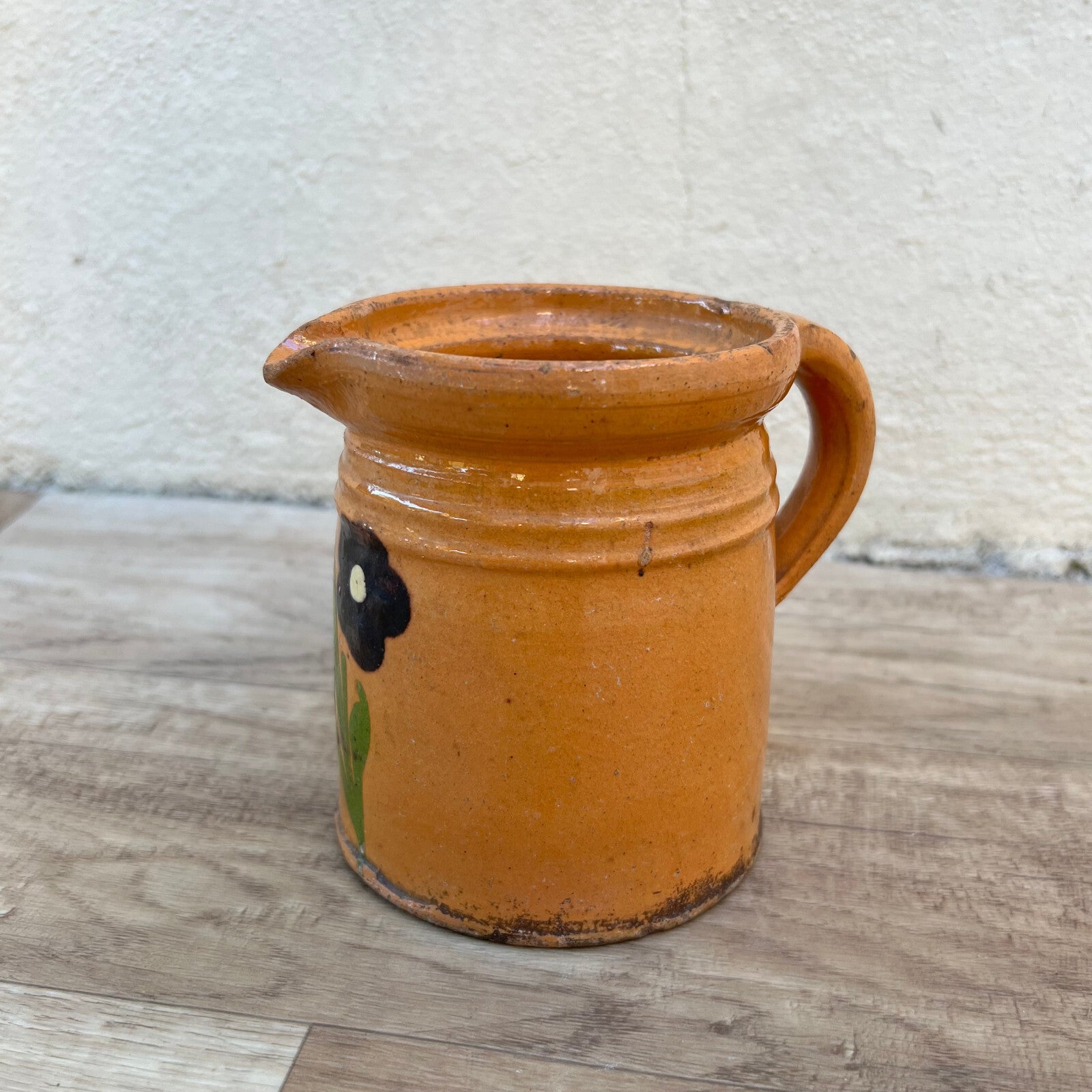 French Pottery Milk Jug Handmade Antique Savoie Terracotta Floral 2905248 Unmarked