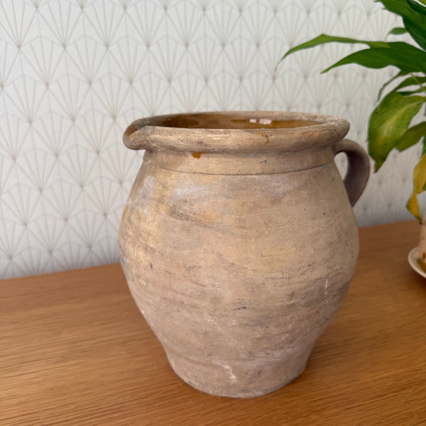 HANDMADE GLAZED ANTIQUE FRENCH STONEWARE JUG PITCHER 23072513