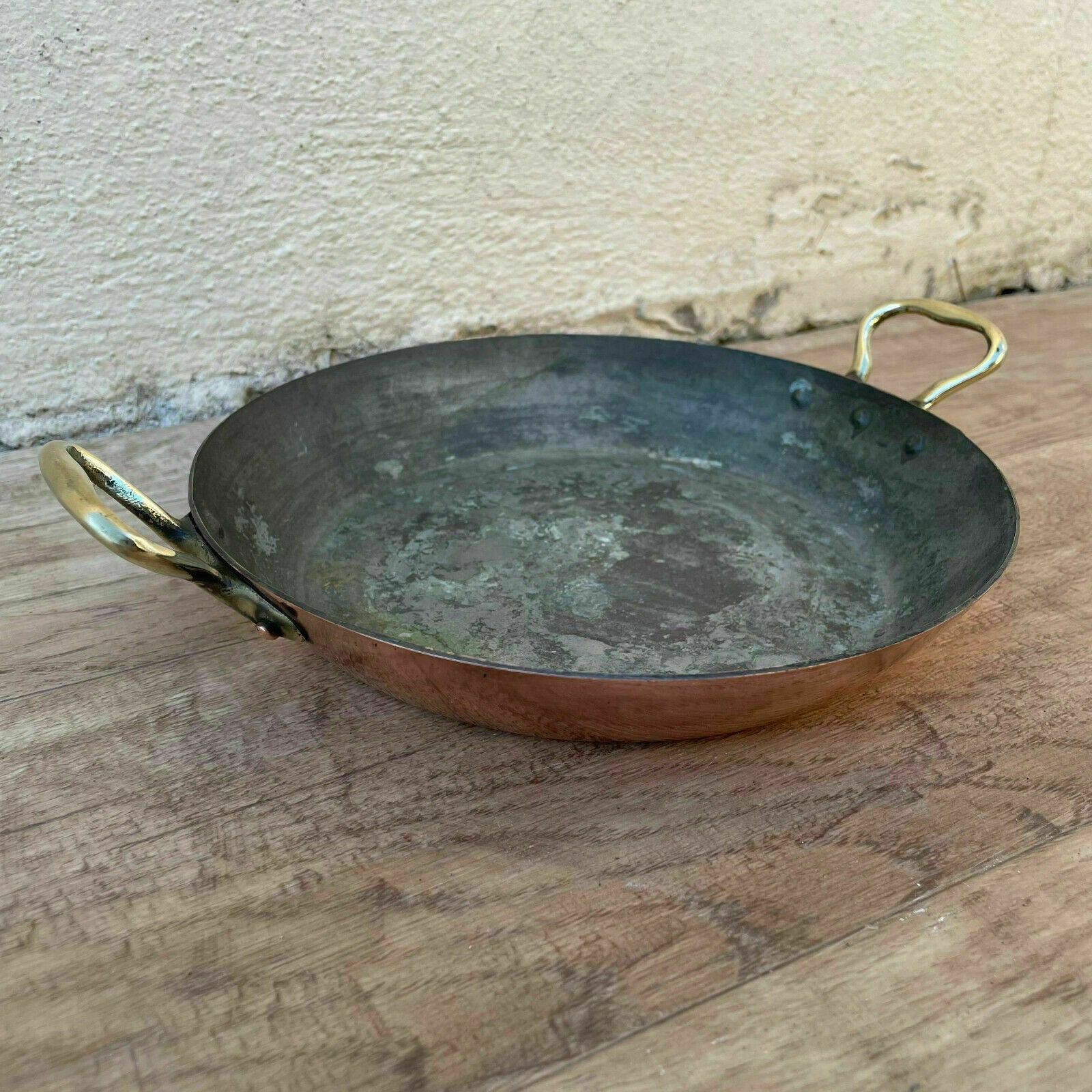 Vintage French round casserole/au Gratin pan lined copper 7" 04042119 - Fleamarketfrance