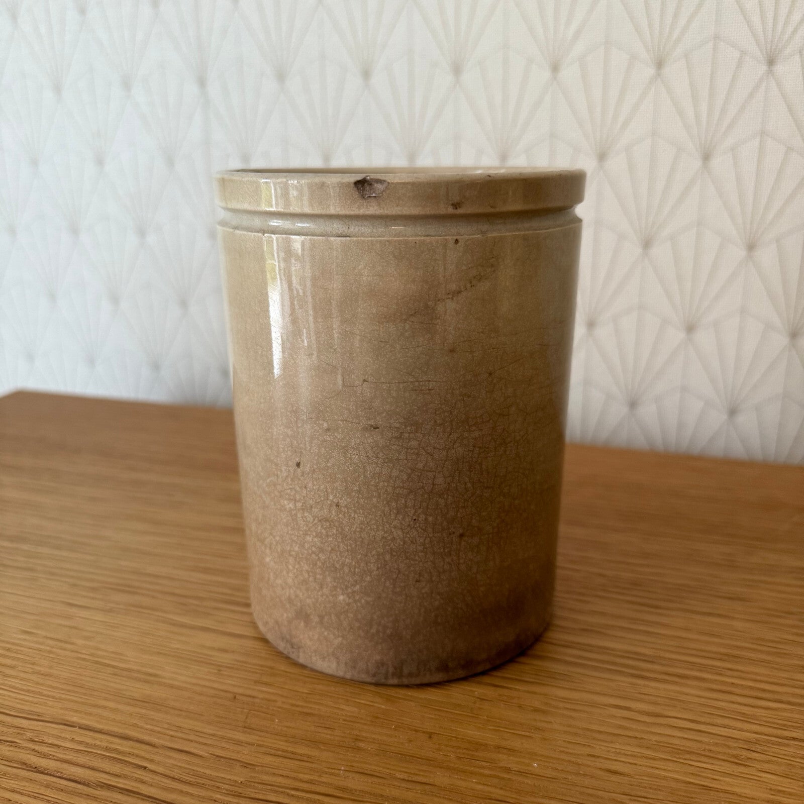 Antique French Confit Pot Stoneware Glazed Beige Crock Jar 0301259 Unmarked