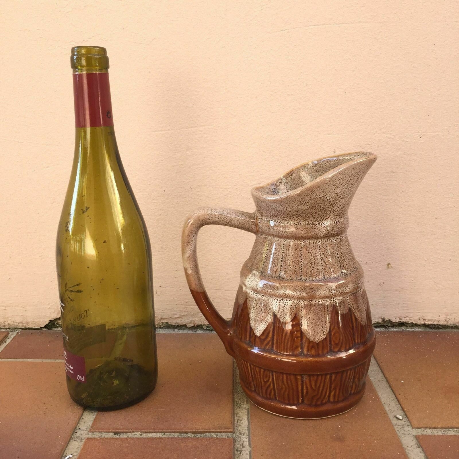 VINTAGE RUSTIC FRENCH WINE CIDER JUG PITCHER PORCELAIN 1/2 LITTER 0805231 - Fleamarketfrance