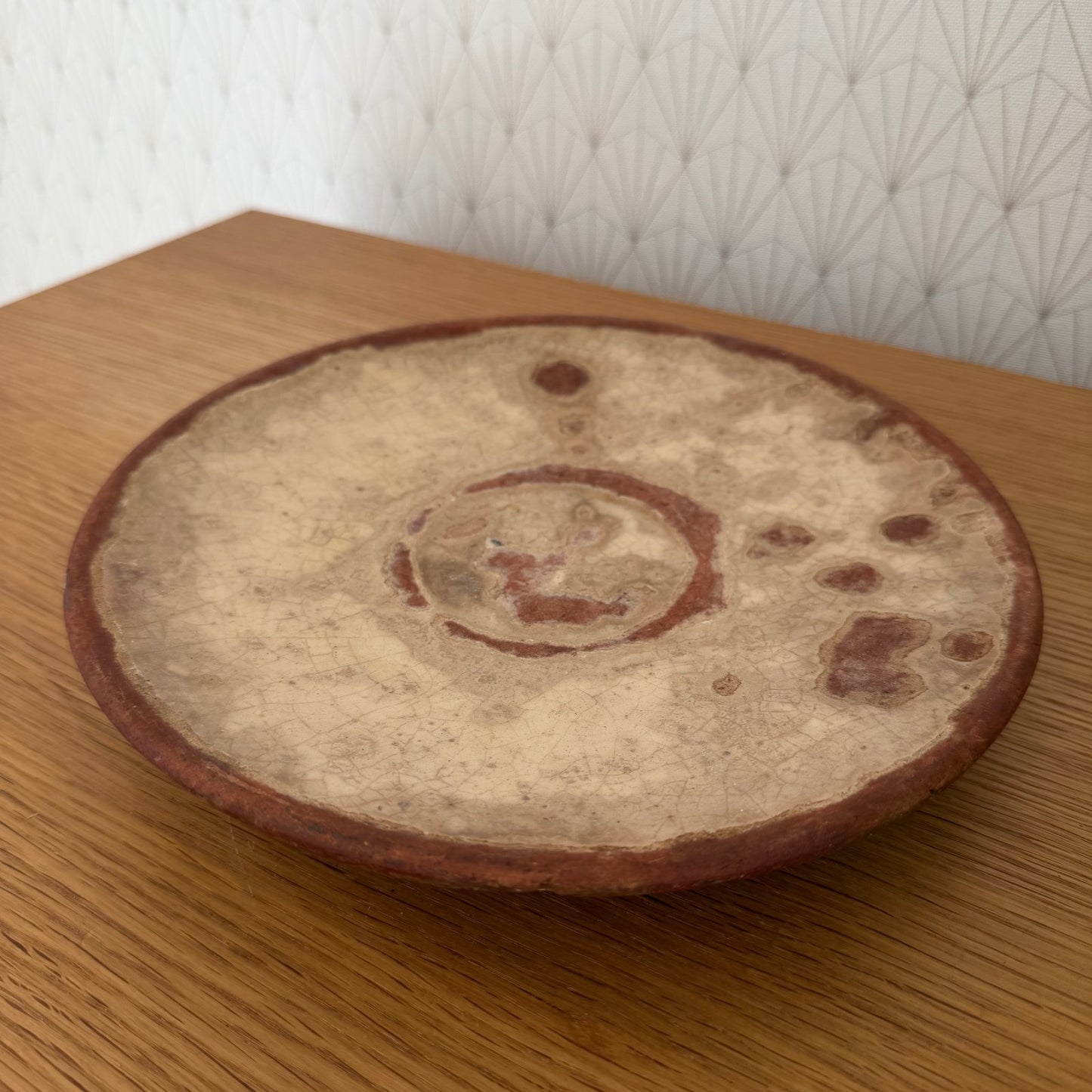 Antique yellow glazed French Pottery Plate omelette turner plate 0111251