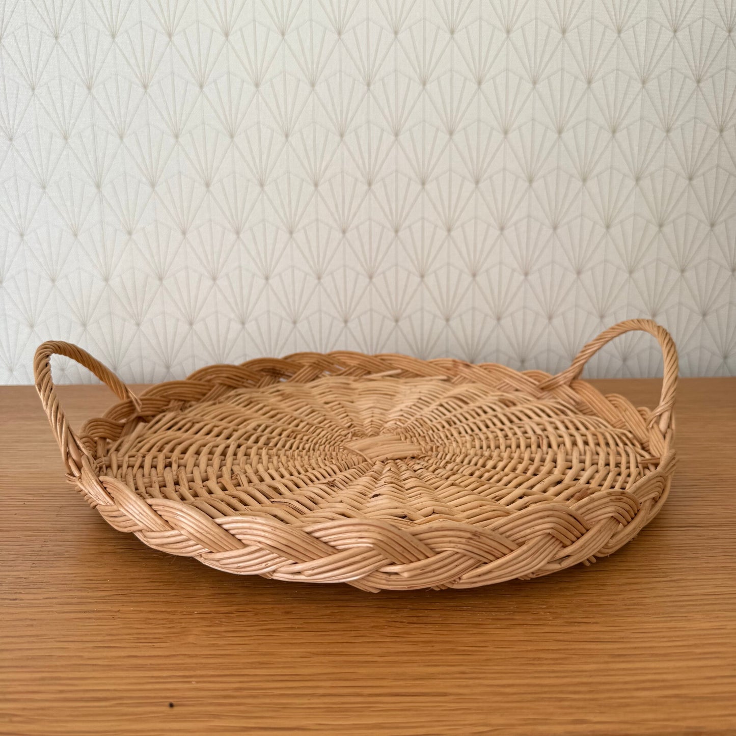 French Rattan Basket Vintage Wicker Tray Braided Handles Display 1102253 Fleamarketfrance