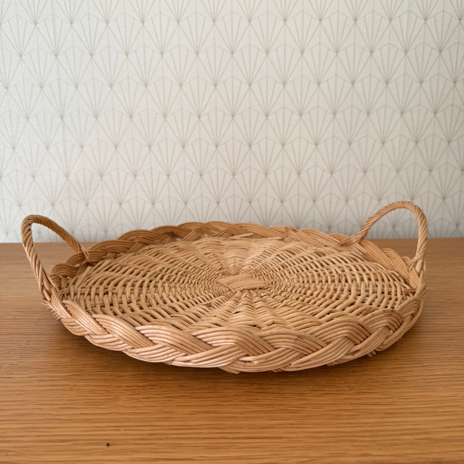 French Rattan Basket Vintage Wicker Tray Braided Handles Display 1102253 Fleamarketfrance