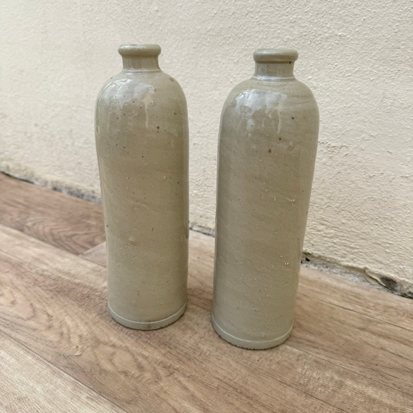 French Stoneware Bottles Vintage Ceramic Wine Storage Pair 29042411 Unmarked
