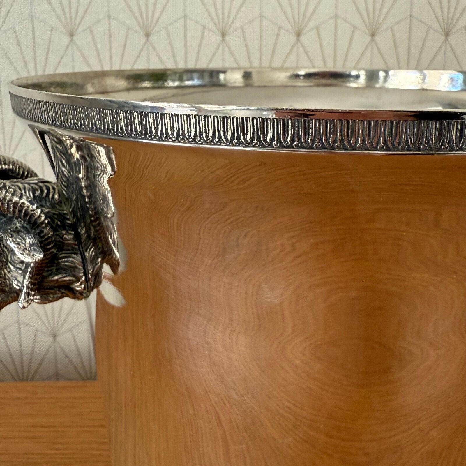 Vintage French Champagne Silverplate Ice Bucket Cooler RARE RAM HANDLES 1202251 - Fleamarketfrance