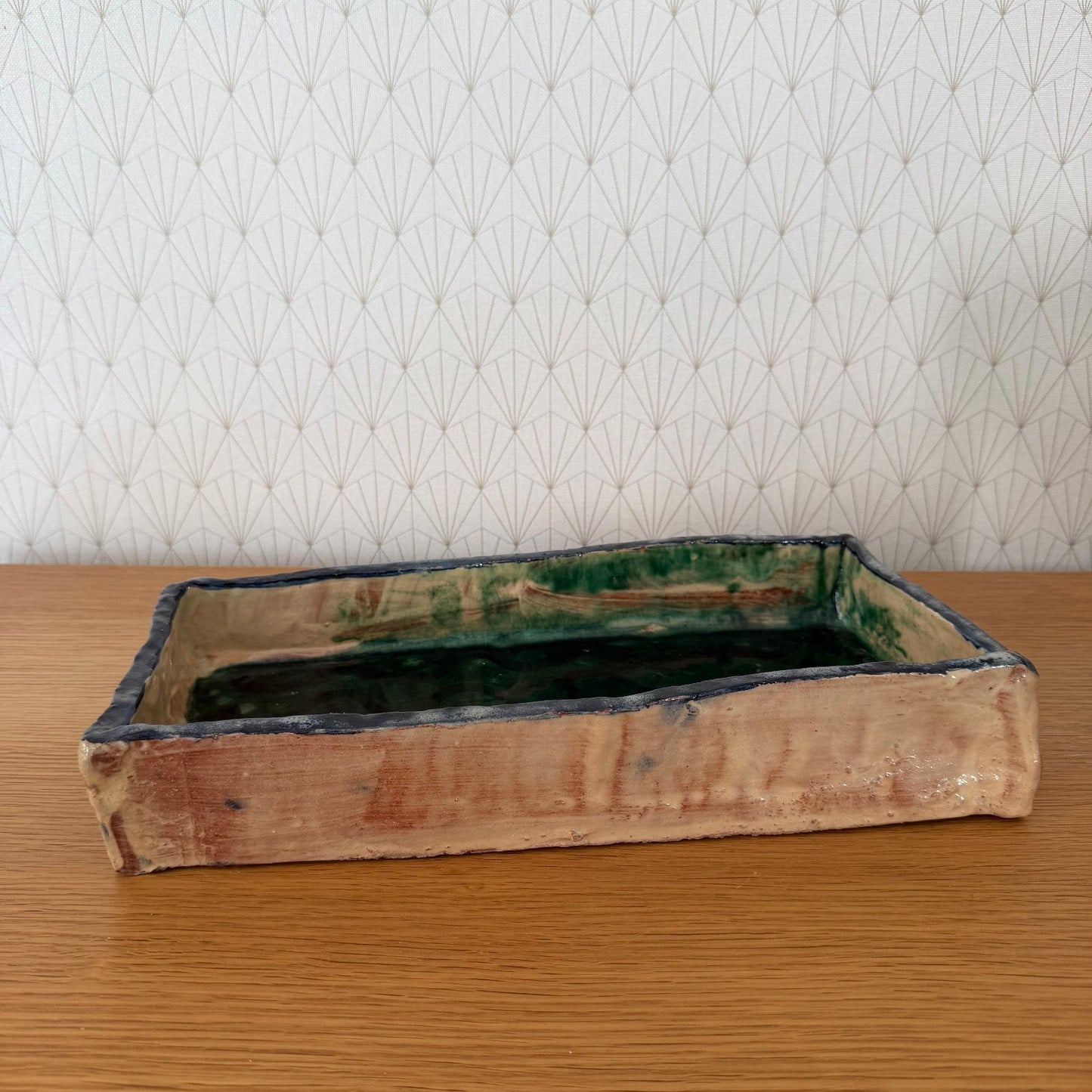 French Artist Studio Pottery Tray Green Glaze Handmade Vintage 1408269 Fleamarketfrance