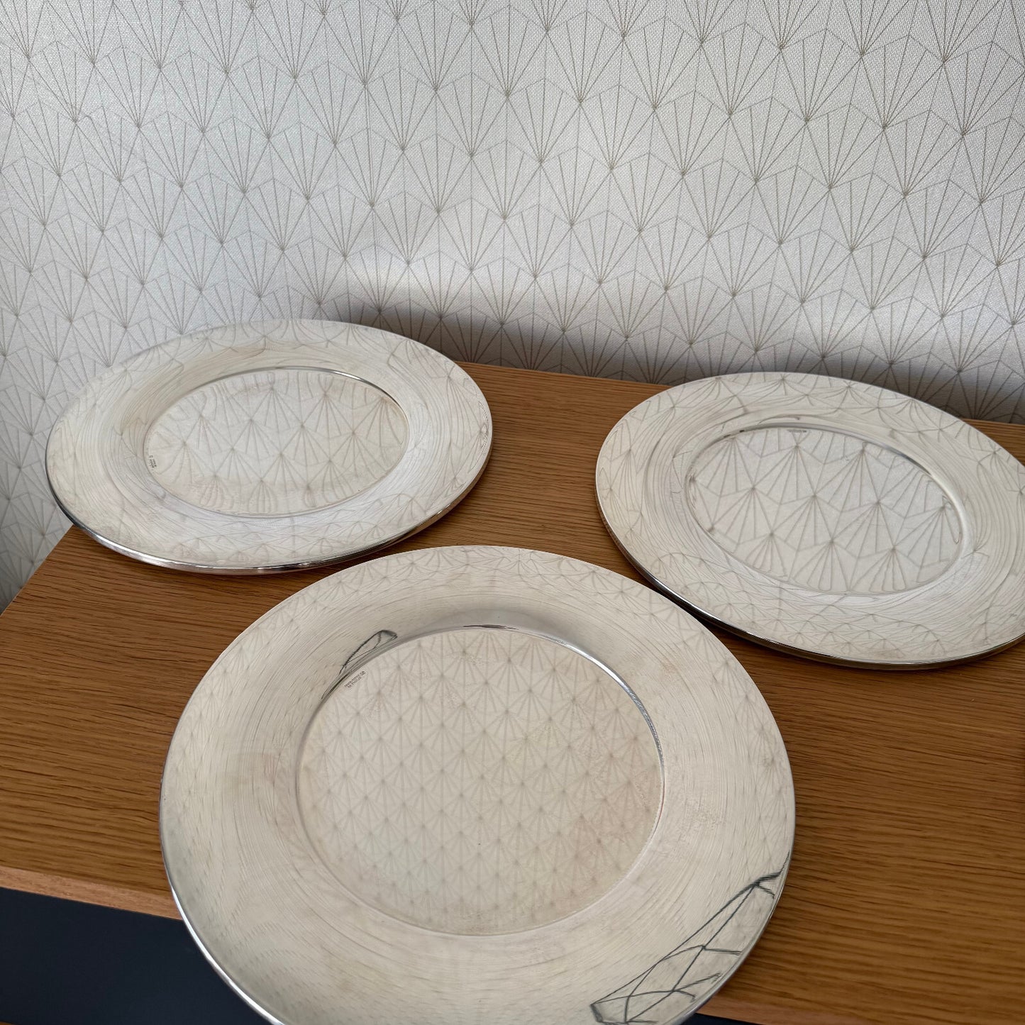 French Silverplate Art Deco Serving Plates Orfevrerie France Set 4 0304251 Orfevrerie de France