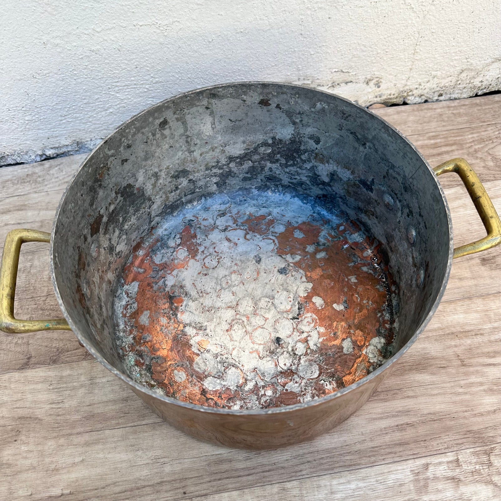 Vintage French Copper Stockpot Villedieu Cookware Brass Handles 24072311 Fleamarketfrance