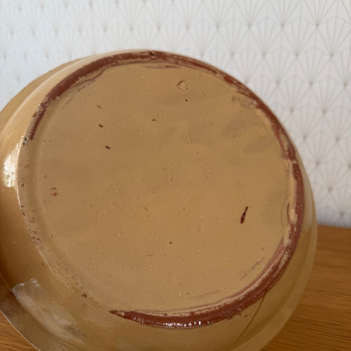 Antique French Terracotta Plate Ochre Glaze Floral Decor 04092627