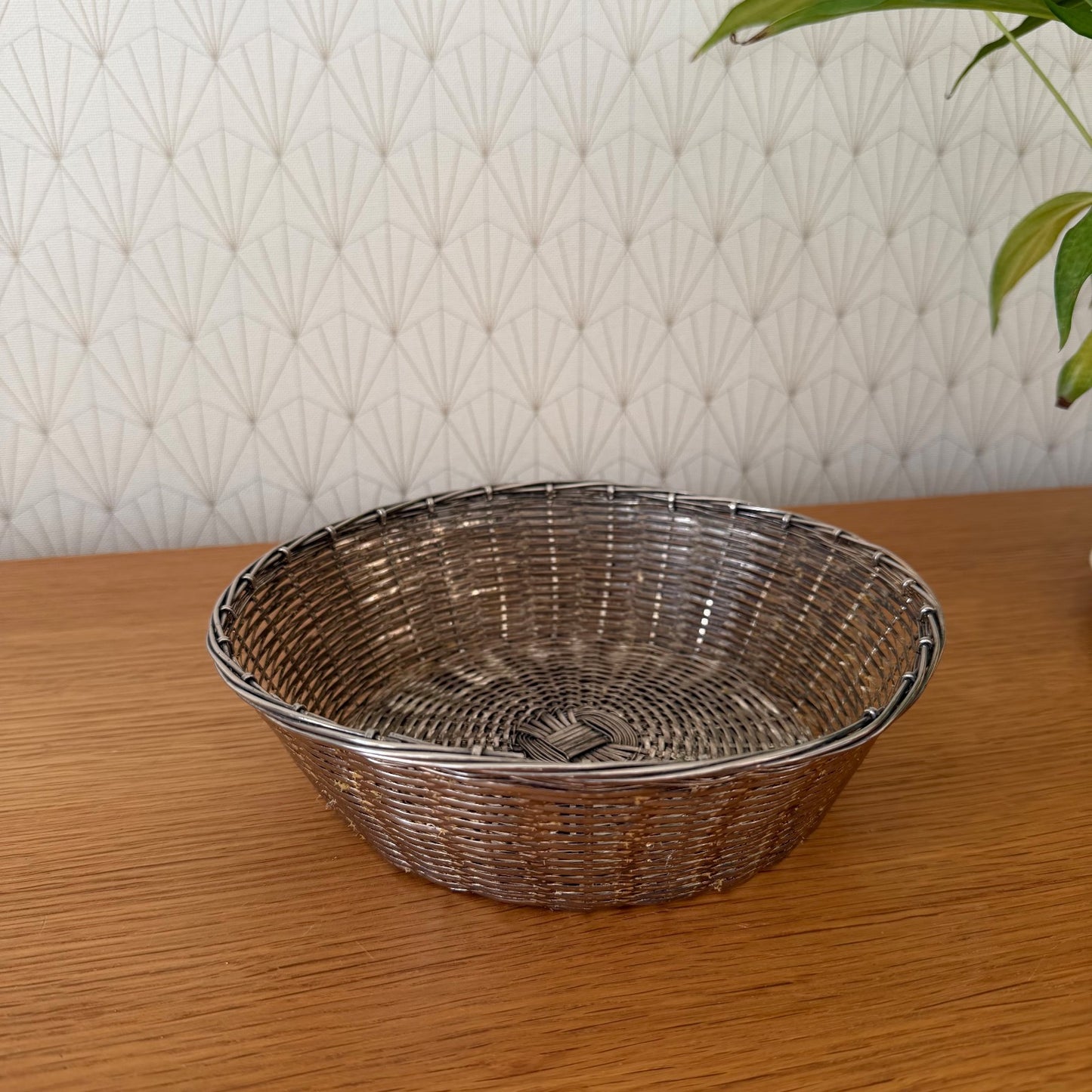 French Silverplated Bread Basket Vintage Woven Wire Metal Oval 2101267 Unbranded