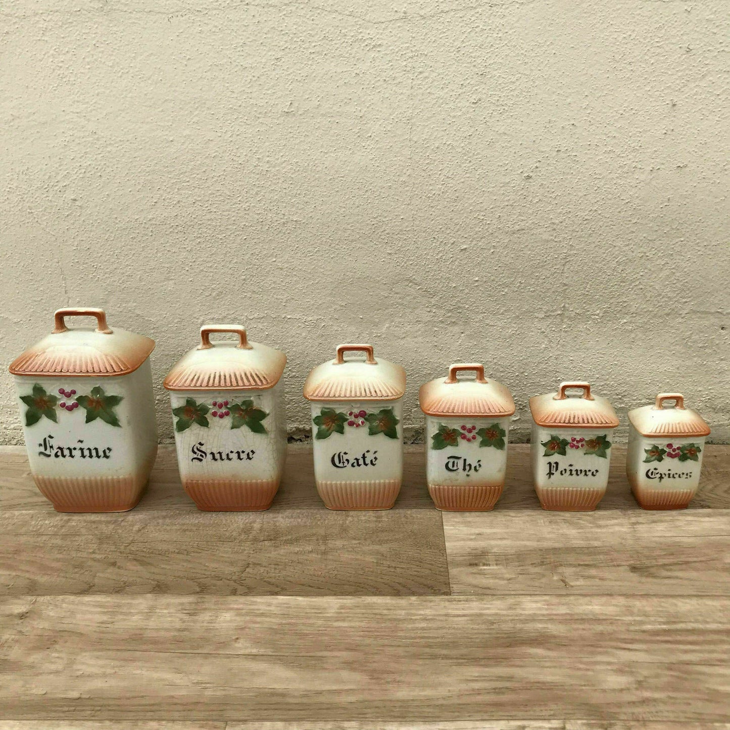 French Kitchen Canisters Ceramic Storage Set Vintage 1900s 09041810 Fleamarketfrance