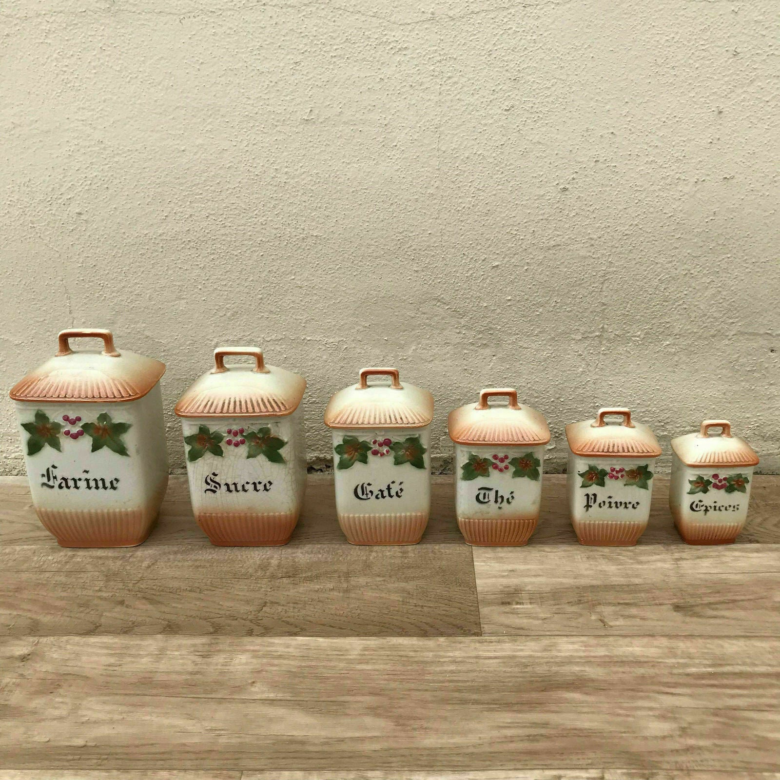 French Kitchen Canisters Ceramic Storage Set Vintage 1900s 09041810 Fleamarketfrance