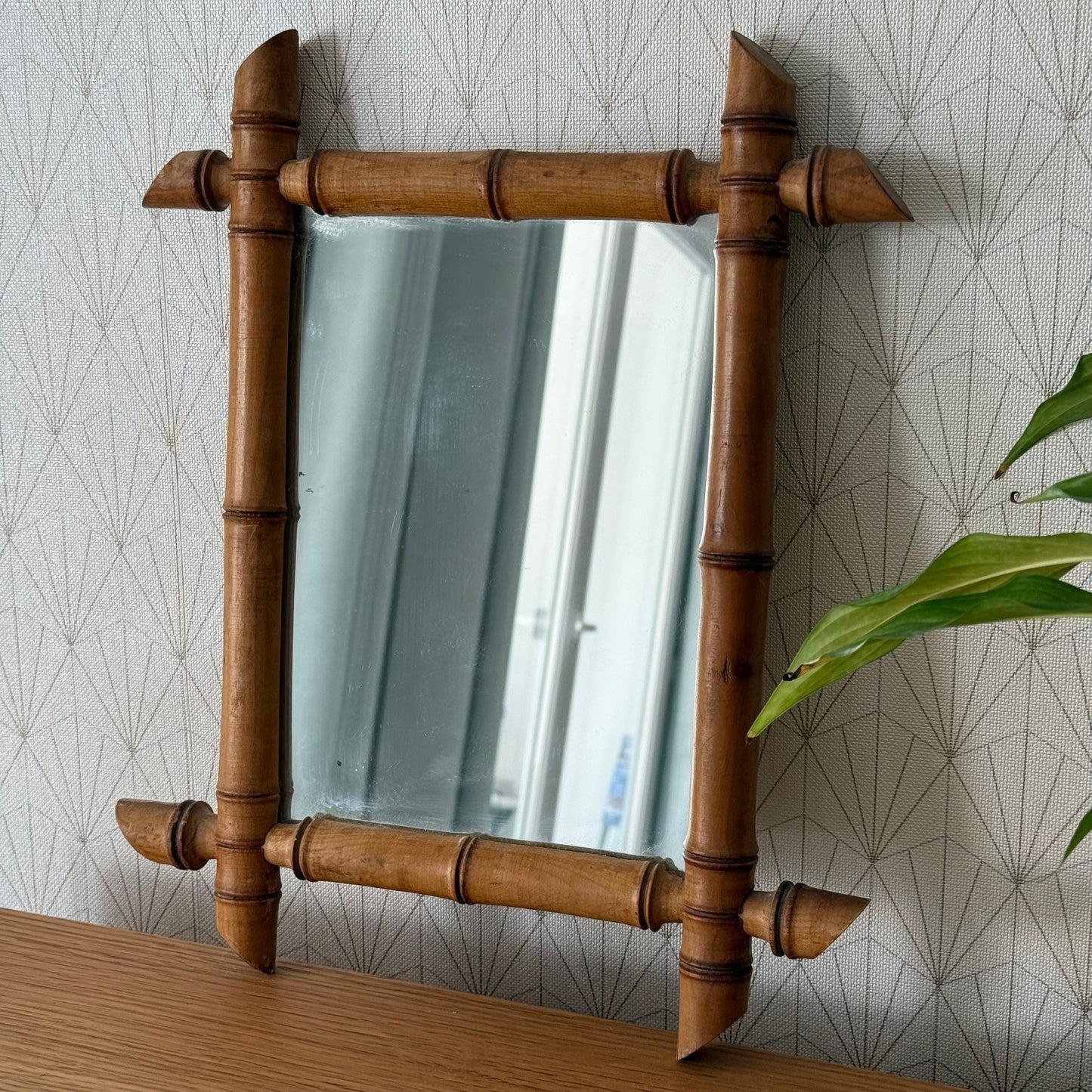 Vintage French wood faux bamboo WALL-HANGING MIRROR 03072511 Fleamarketfrance