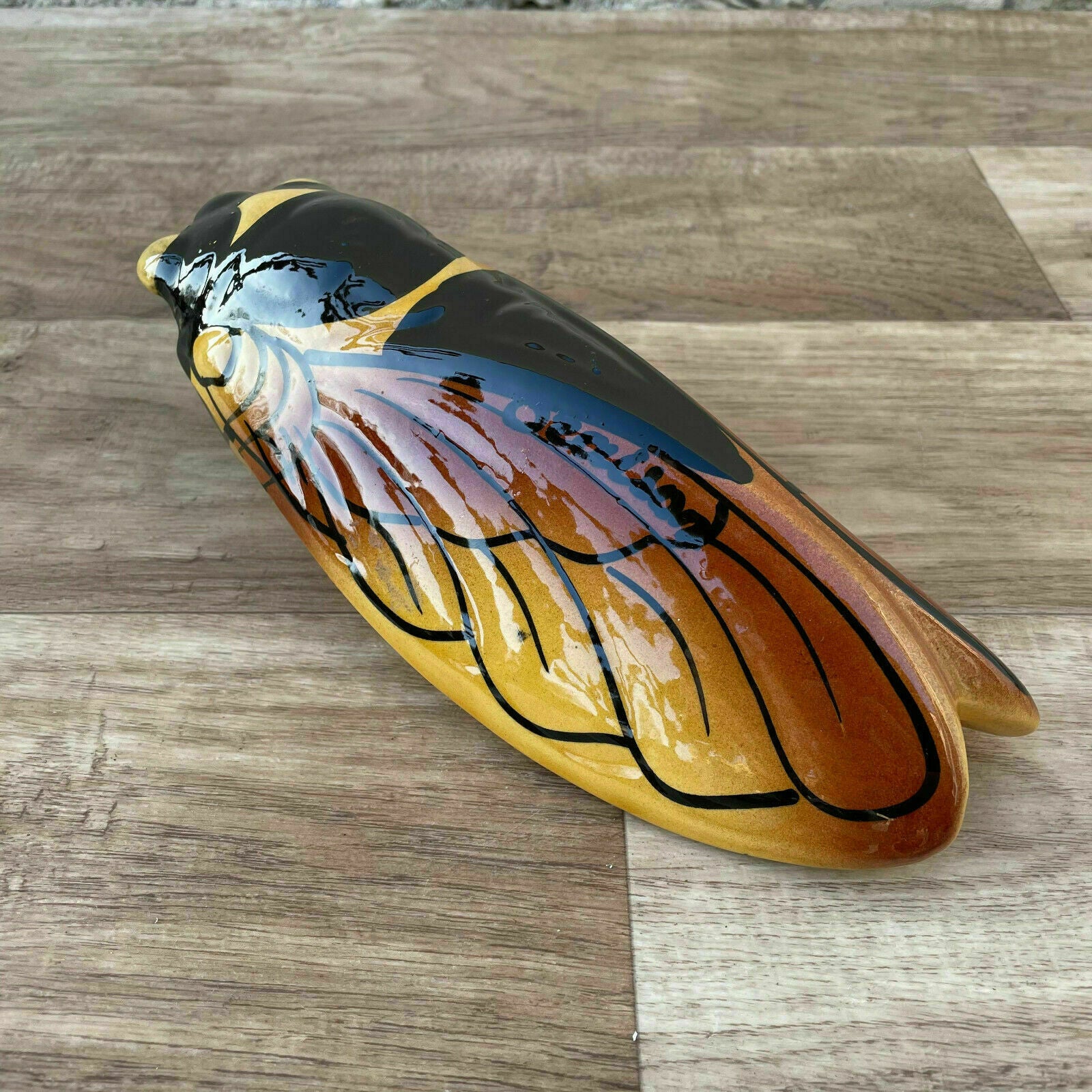 Vintage French Majolica Cicada Wall Pocket Vase Provence 1960s 27122021 Unmarked