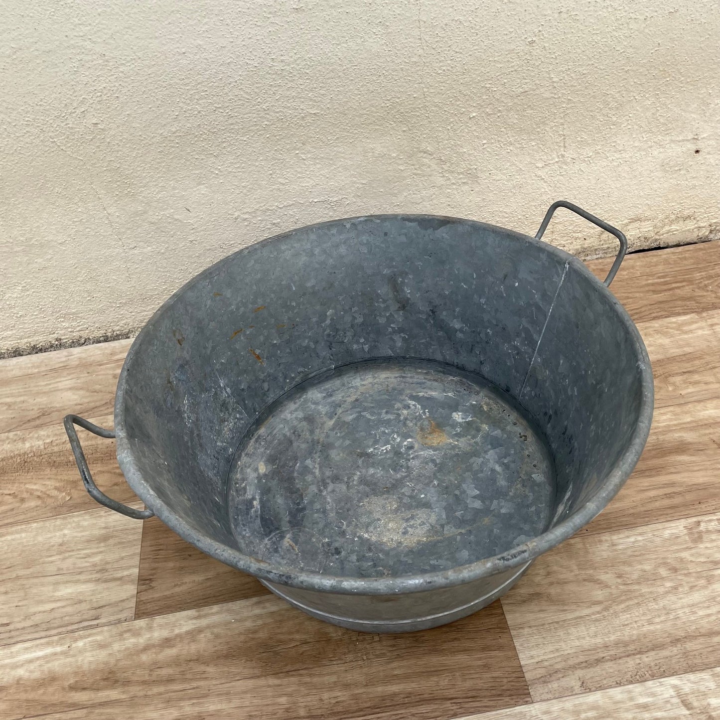 Vintage French Galvanized Zinc Wash Bucket Basin Potted Plant 0910252*