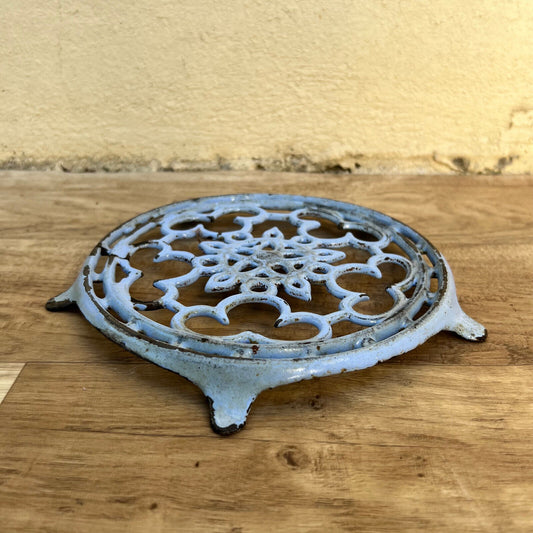 Antique vintage french Cast iron kitchen Trivet  france blue purple 06102418 - Fleamarketfrance