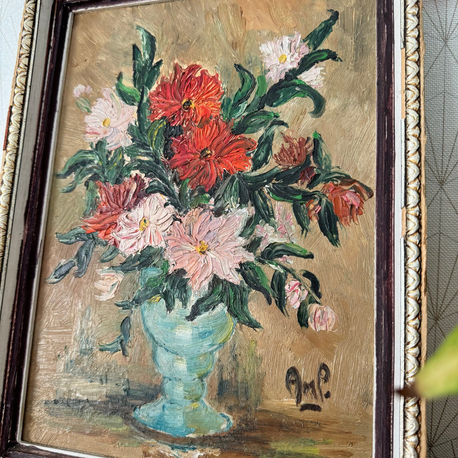 French still life flowers painting with frame signed 2404248 - Fleamarketfrance