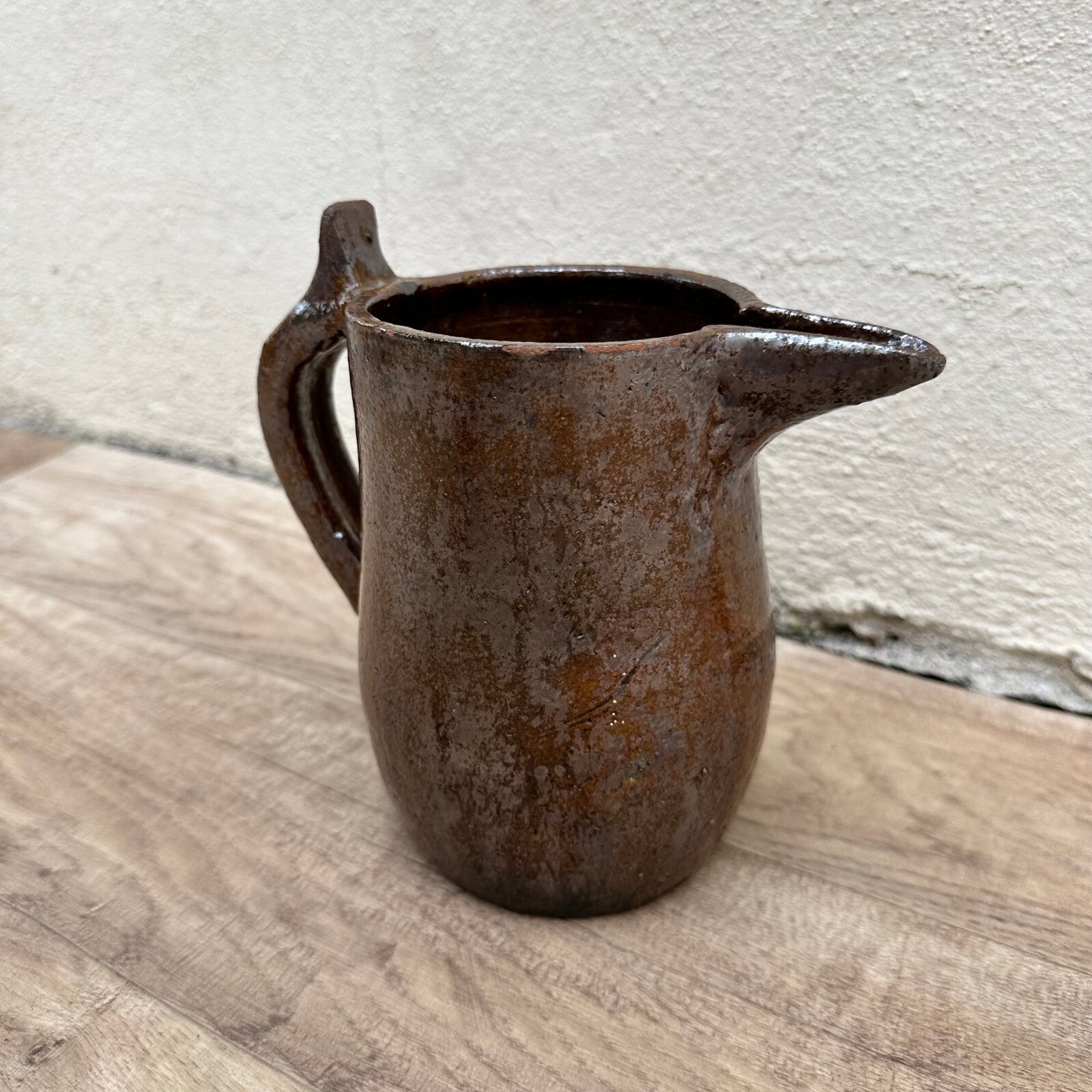 Vintage French Pottery Pitcher Brown Ceramic Handmade 1930s Rustic 1611238 Unmarked