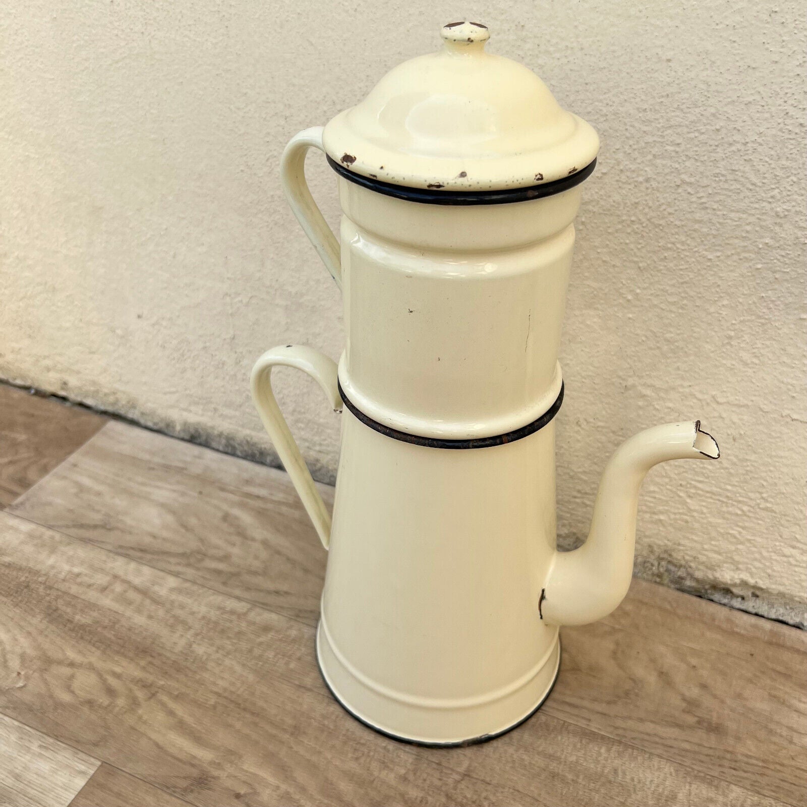 Vintage French Enamelware enameled beige Enamel Coffee Pot 26052214 - Fleamarketfrance