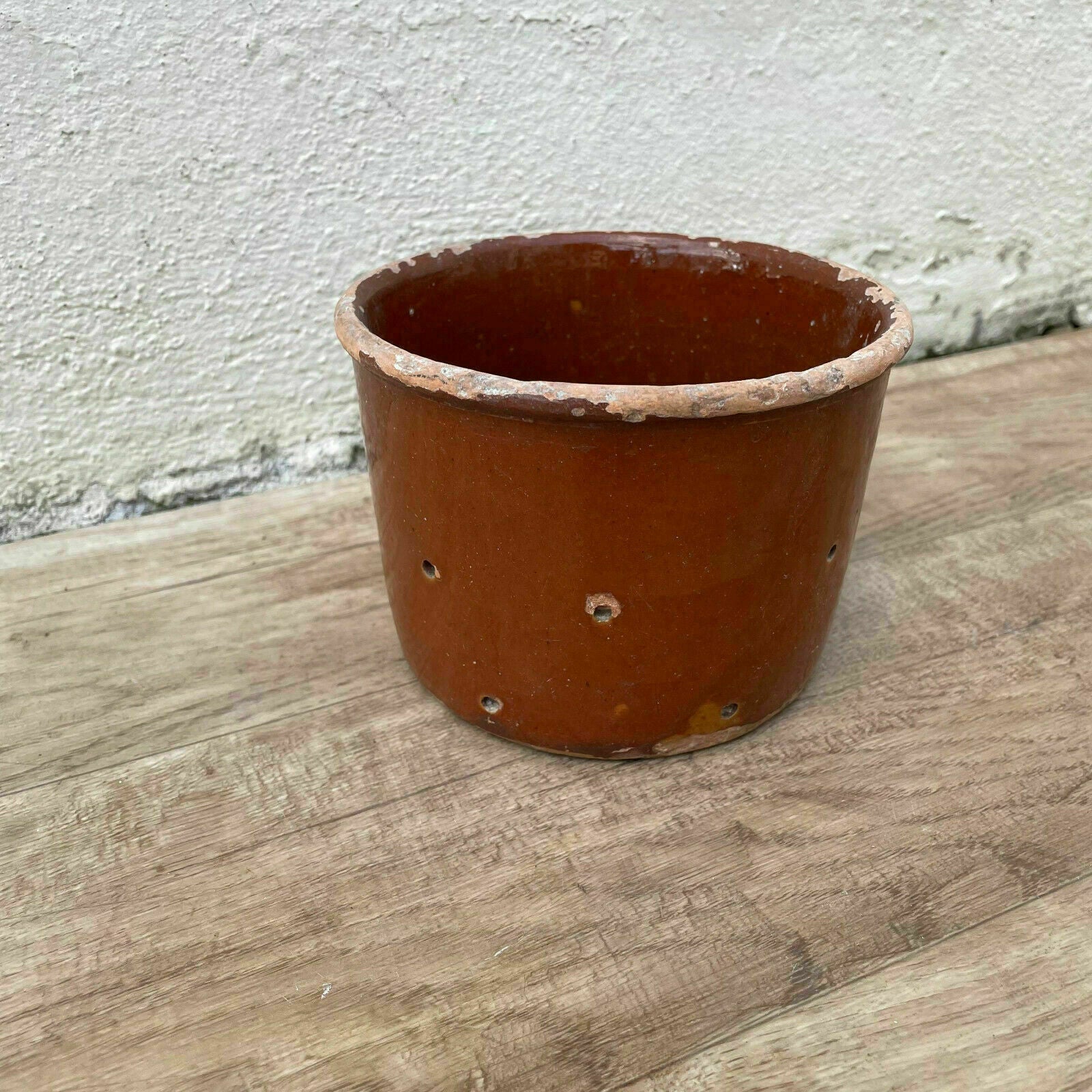 Vintage Antique glazed French Tan terracotta Cheese Faisselle Strainer 05112115 - Fleamarketfrance