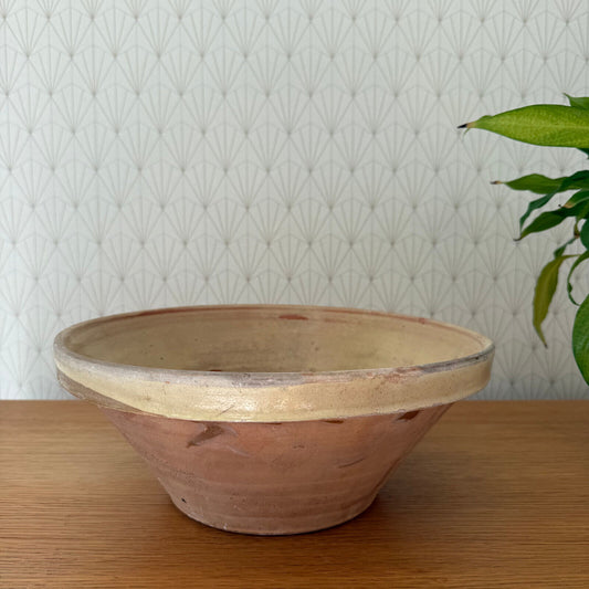 VINTAGE FRENCH STONEWARE SALAD MIXING BOWL TERRINE TIAN 12 1/4" 0902251 - Fleamarketfrance