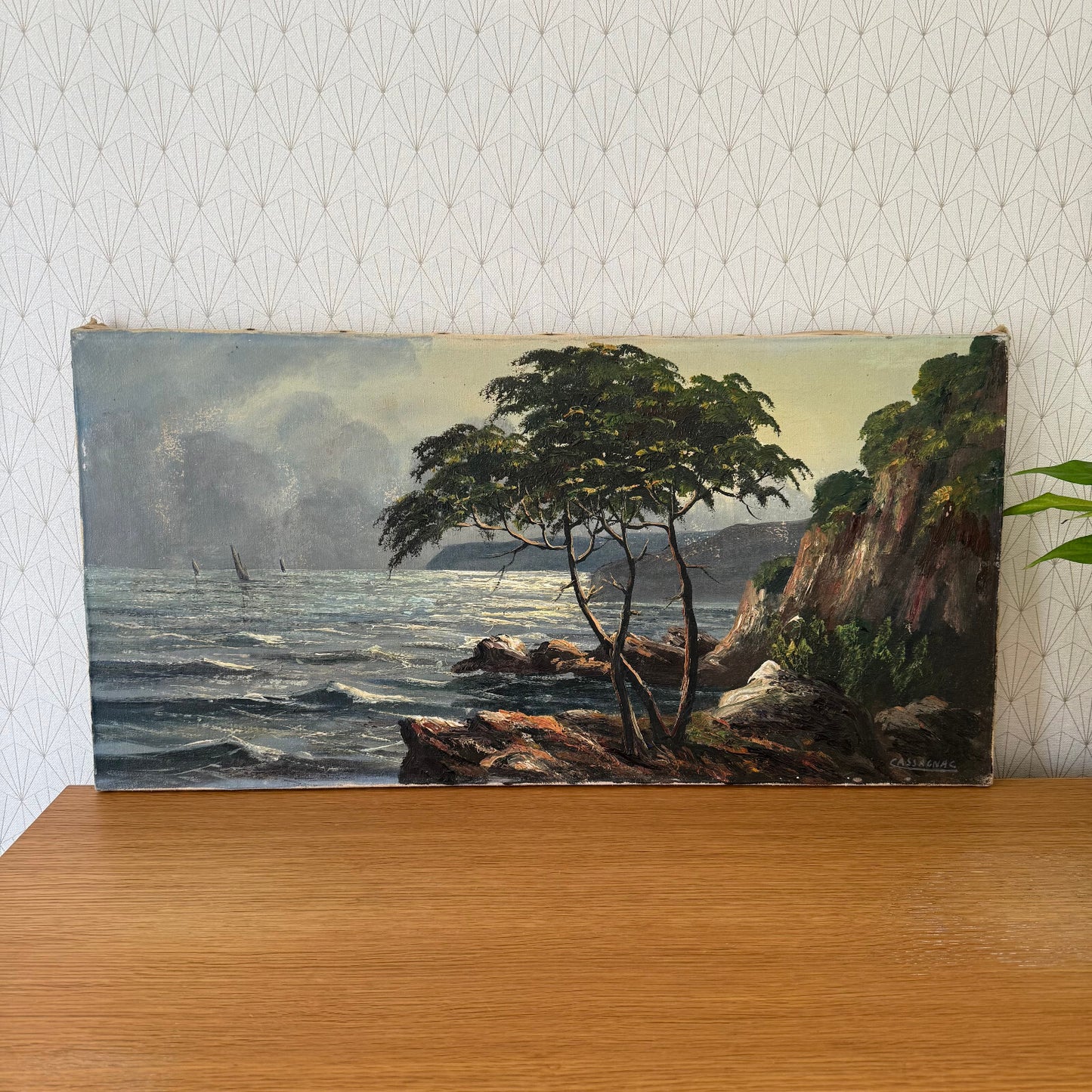 French Coastal Painting Vintage Seaside Landscape Signed Castagna 1206252 Does Not Apply