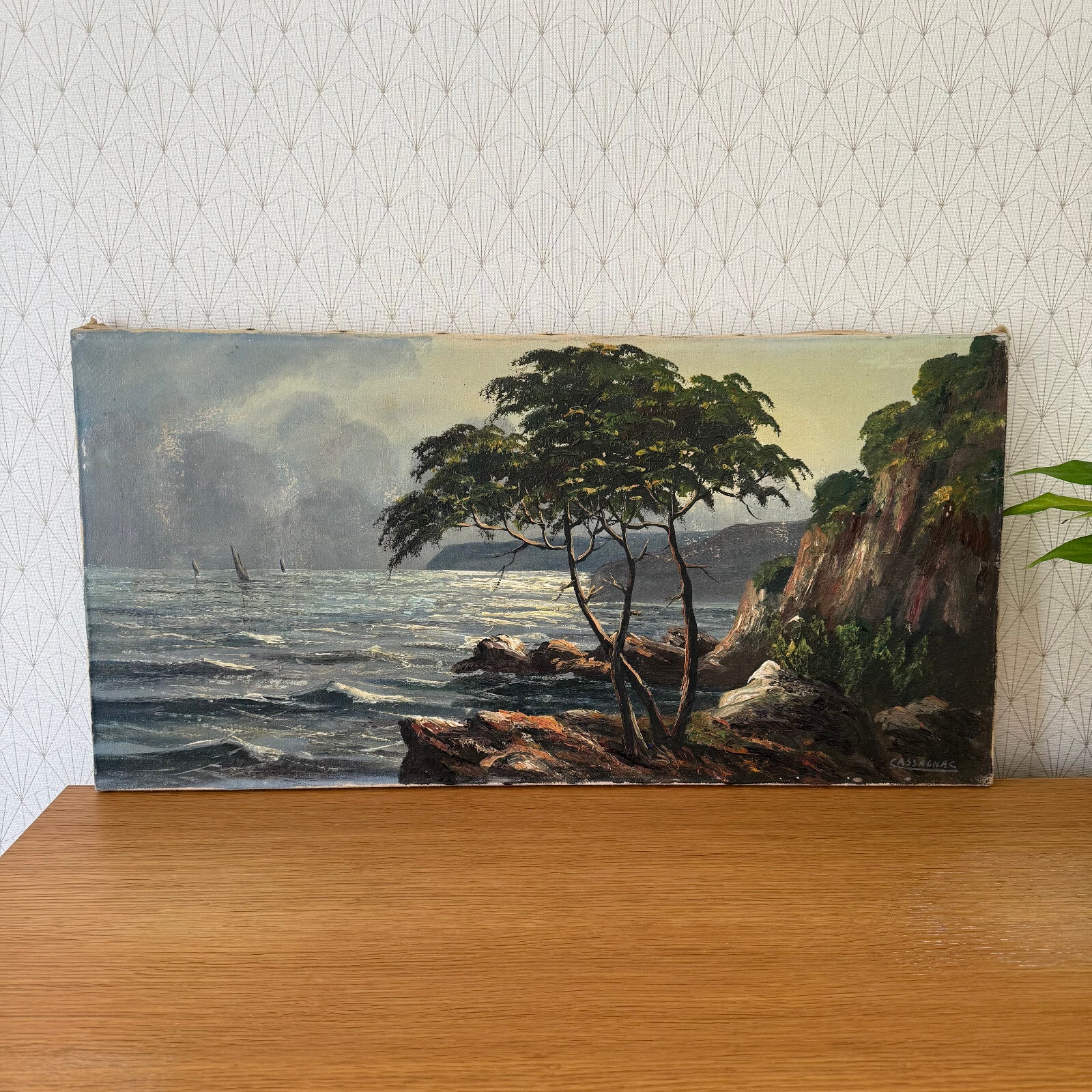 French Coastal Painting Vintage Seaside Landscape Signed Castagna 1206252 Does Not Apply