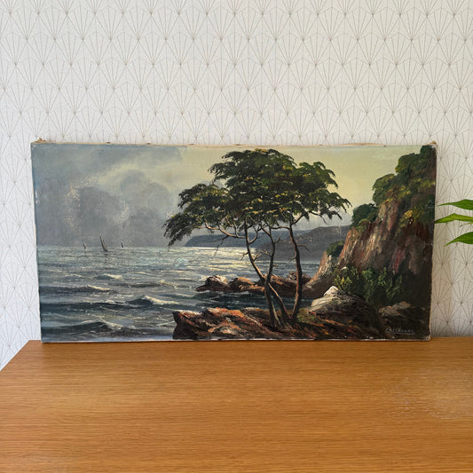 French Coastal Painting Vintage Seaside Landscape Signed Castagna 1206252 Does Not Apply