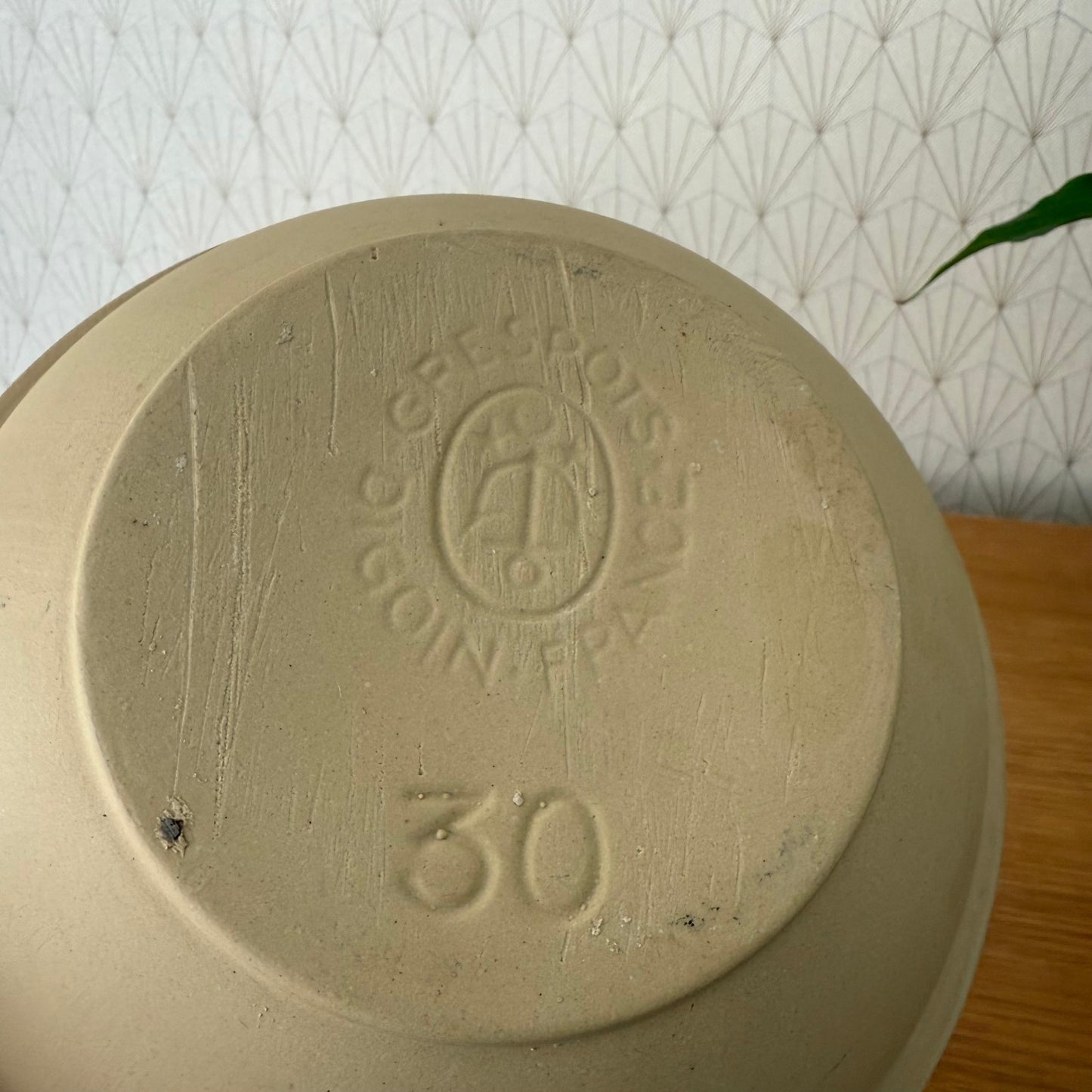 VINTAGE FRENCH STONEWARE SALAD MIXING BOWL TERRINE DIGOIN 8 1/4" 0409254