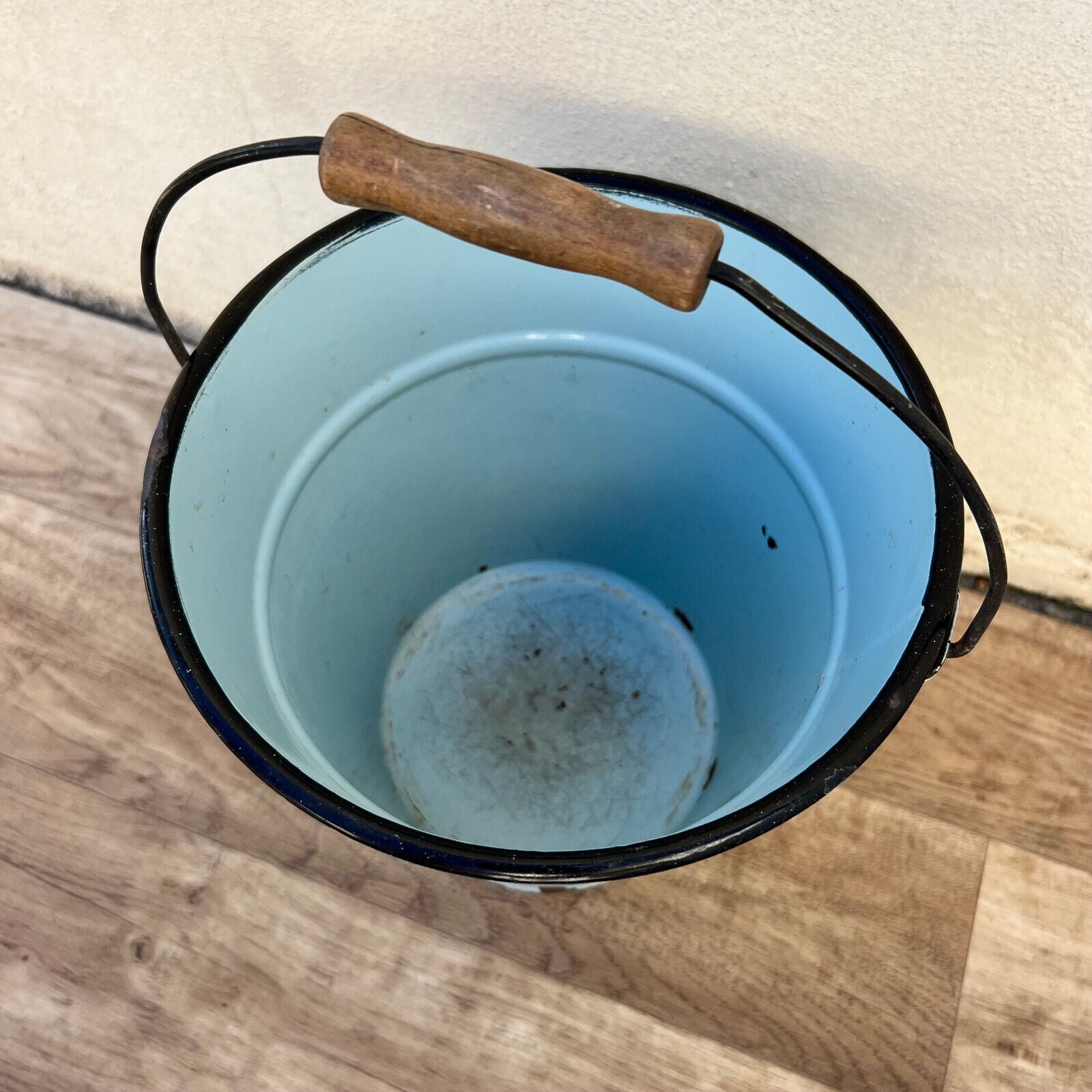 French Enamel Bucket Blue Water Pail Wooden Handle Vintage 17072210 Fleamarketfrance