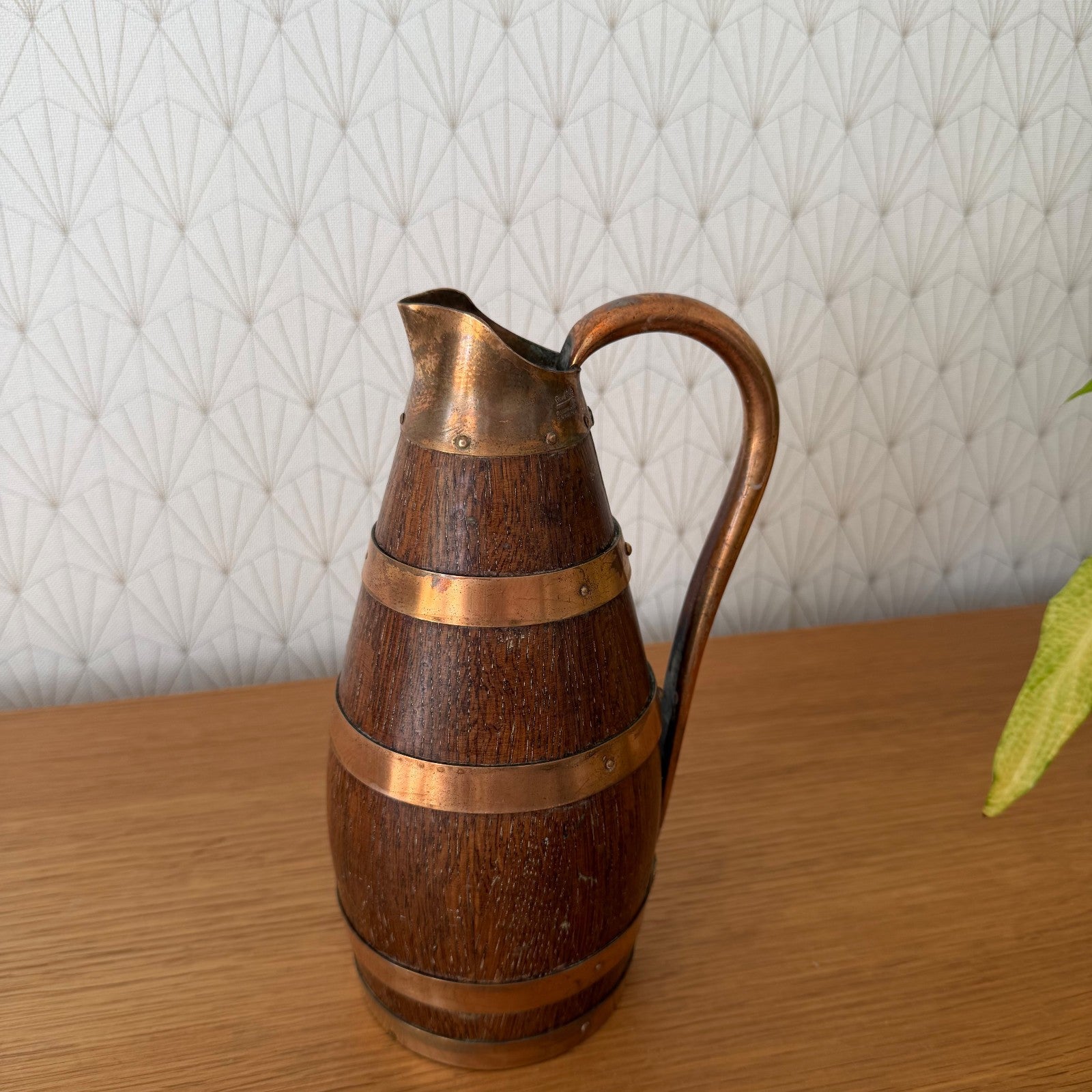 French Wooden Wine Pitcher Staved Wood Brass Bands Cider Jug 25cm 2805263 Fleamarketfrance