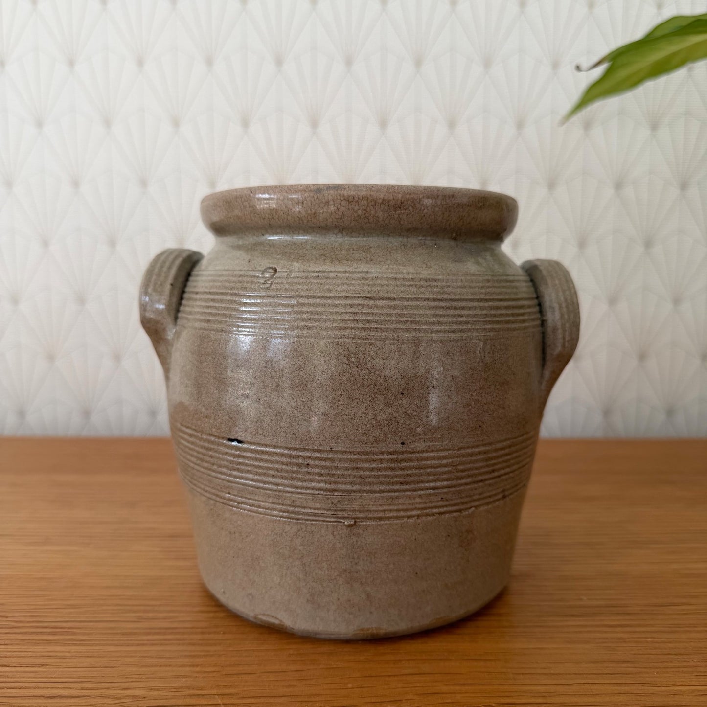 Vintage French Confit Pot Grey Stoneware 2 Handles Pottery 2101265 Unmarked