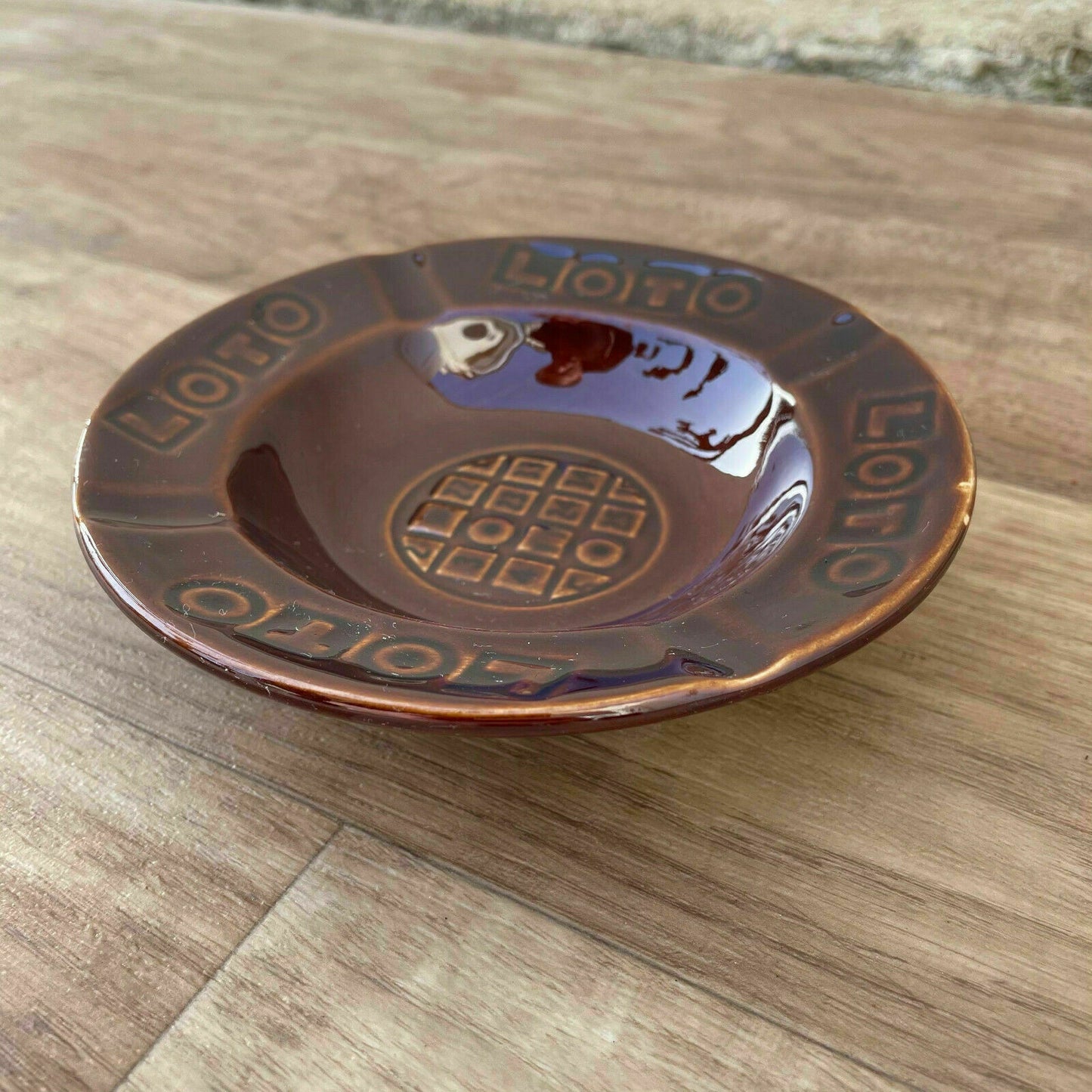 French Vintage LOTO Lottery Brown Ceramic Ashtray Collectible 0904216 Unbranded