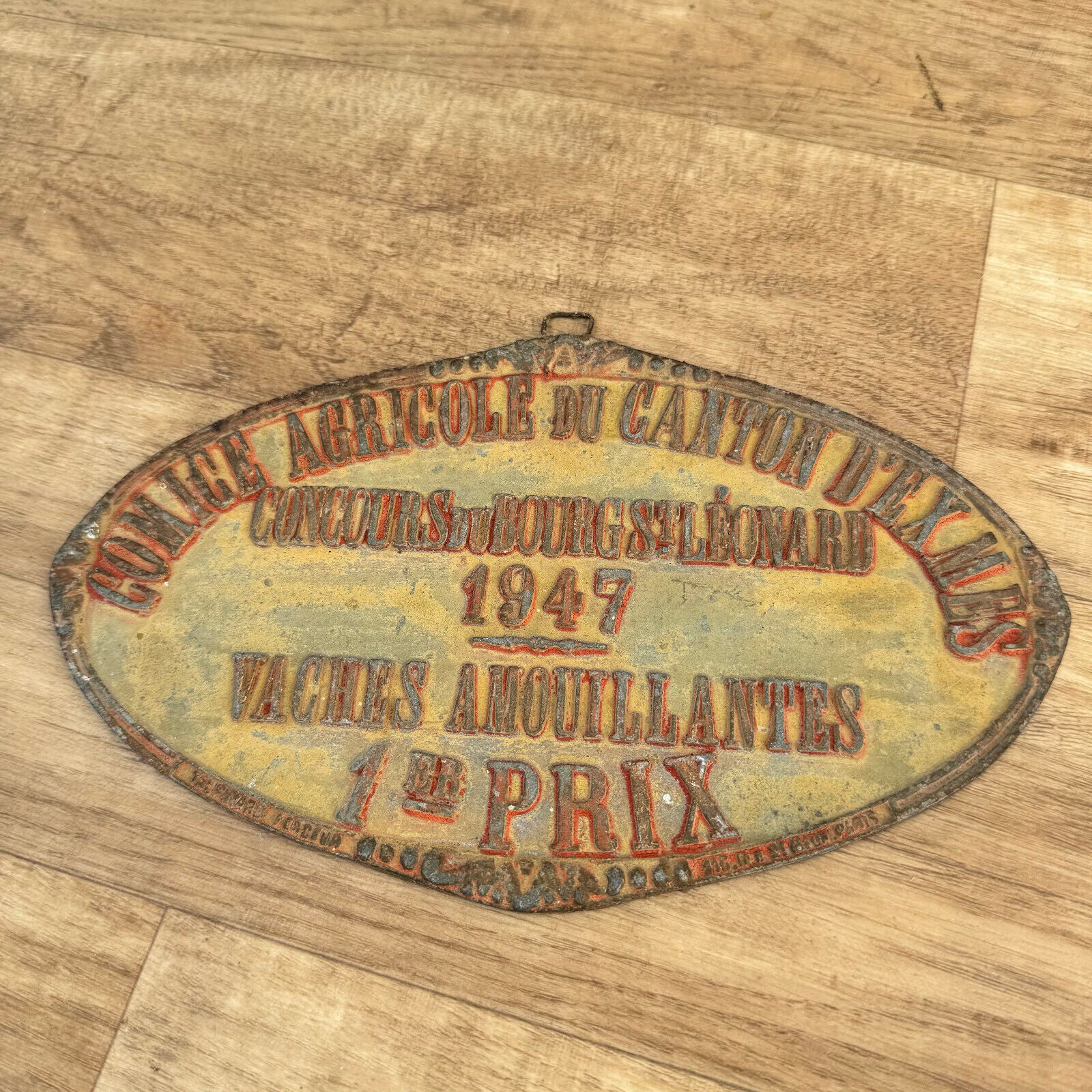 FRENCH VINTAGE AGRICULTURE PLAQUE TROPHY AWARD ANIMALS PRIZE SIGN 1947 0907243 - Fleamarketfrance