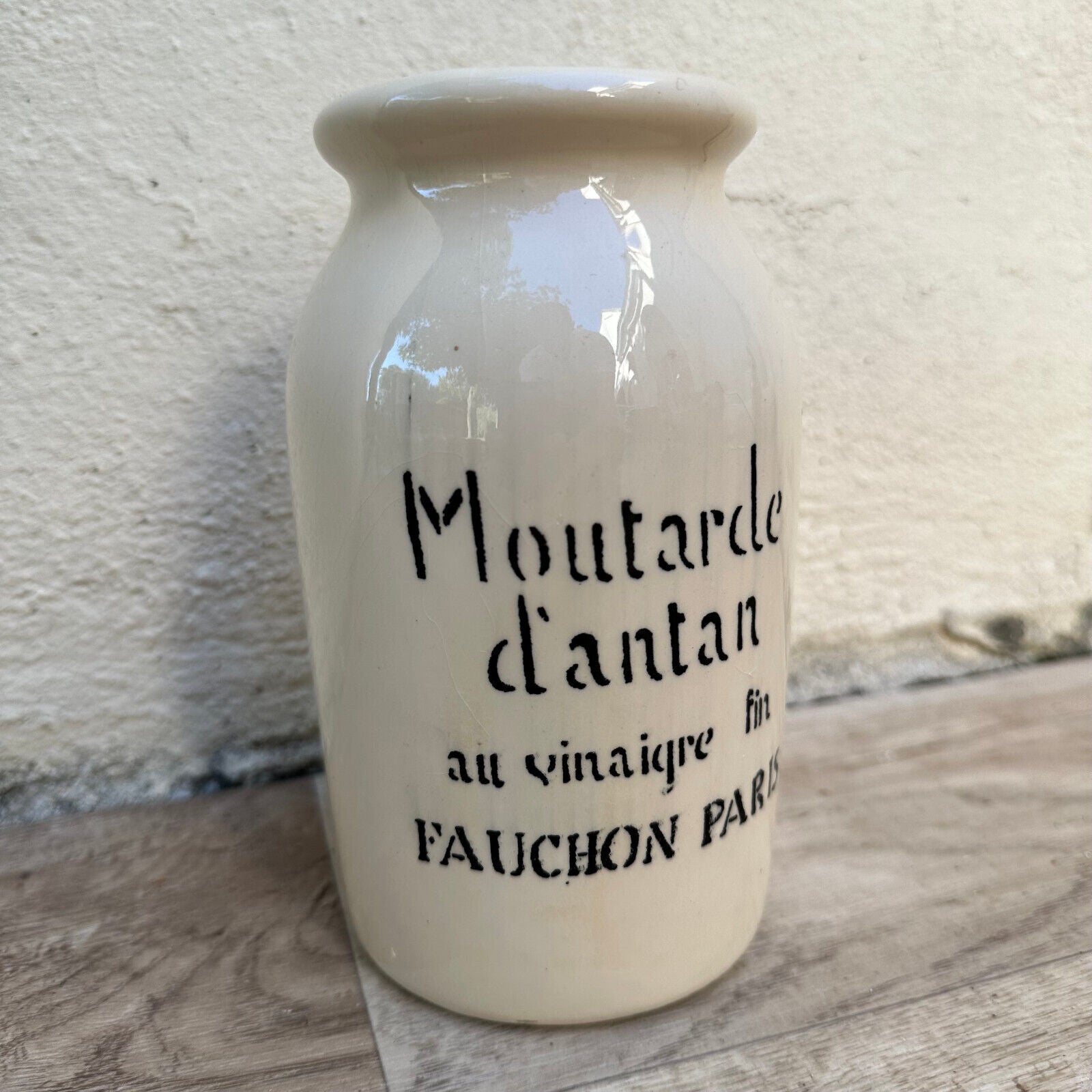 HANDMADE GLAZED GREY FRENCH MUSTARD POT DIJON STONEWARE PARIS FAUCHON 02112310 - Fleamarketfrance