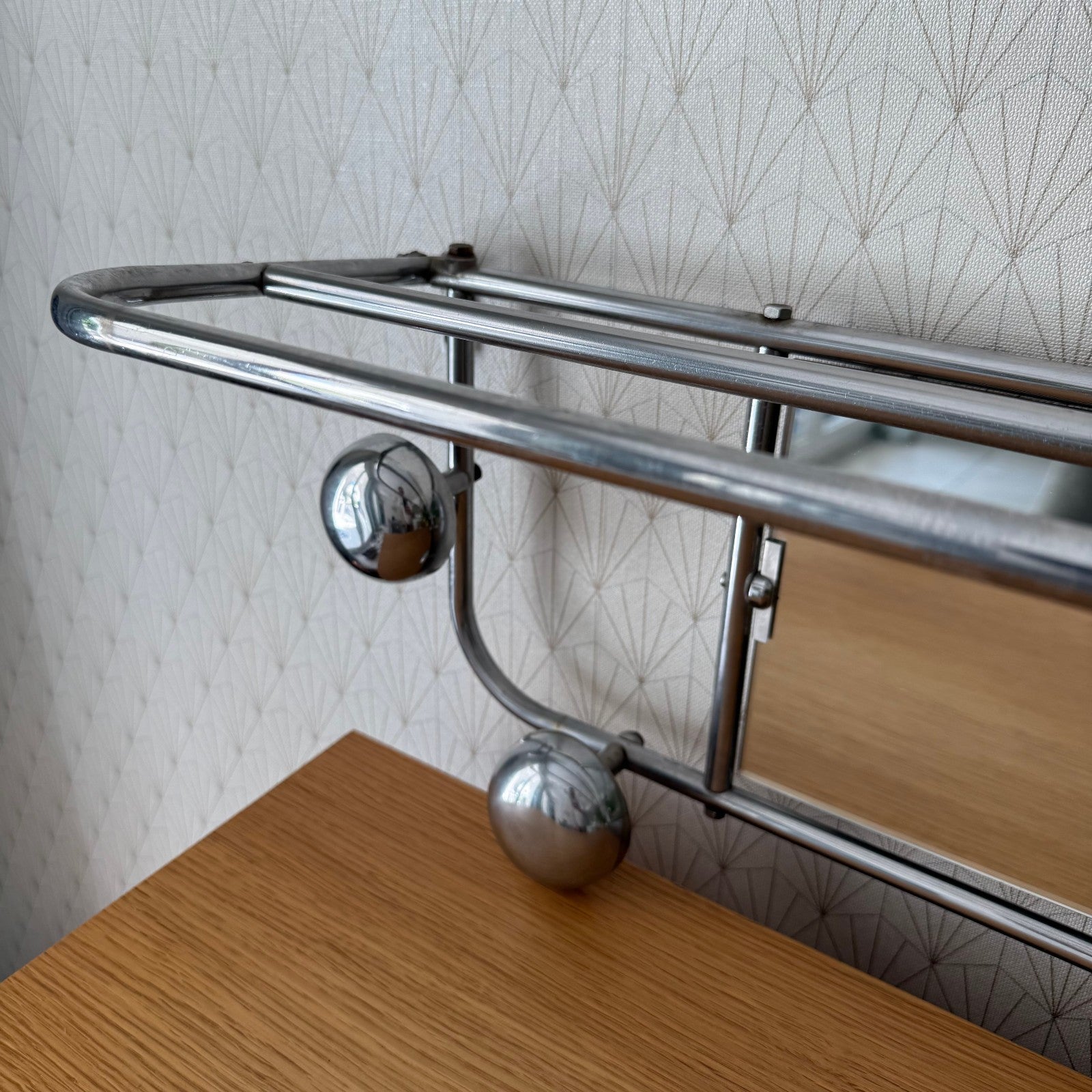 Vintage French Metal 4 Hook Coat Rack/Wall-Mounted Mirror Storage 0407251 Unbranded
