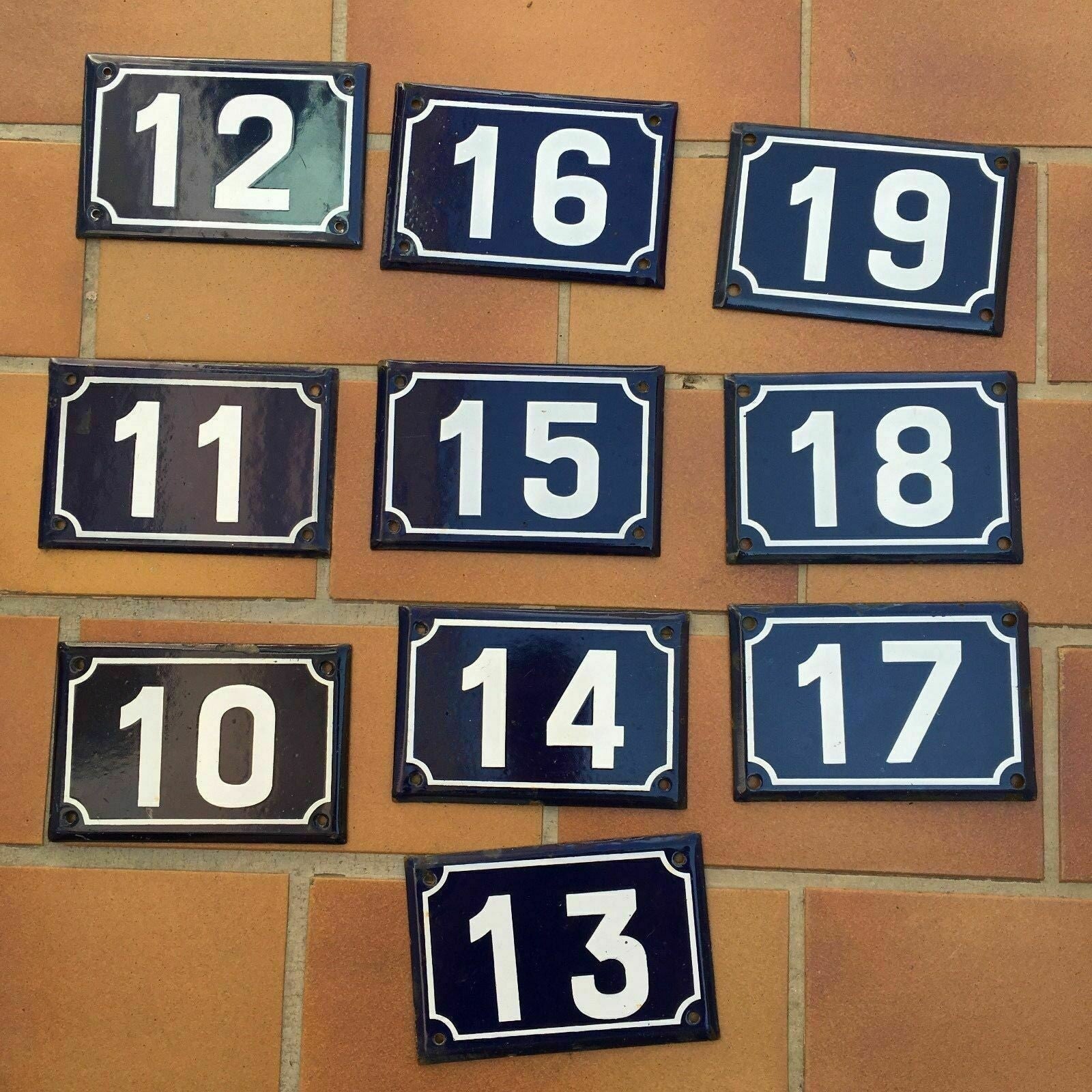 French Vintage Enamel House Numbers Blue White Door Street Signs GIROD