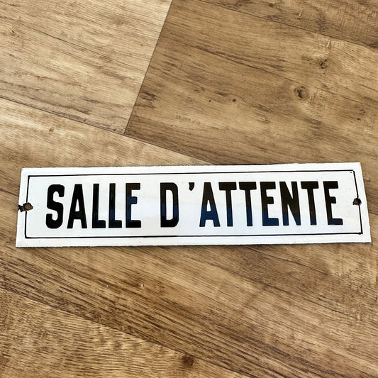 Vintage French Enamel Sign Salle d'Attente Waiting Room Door Plaque 0709236 Unbranded