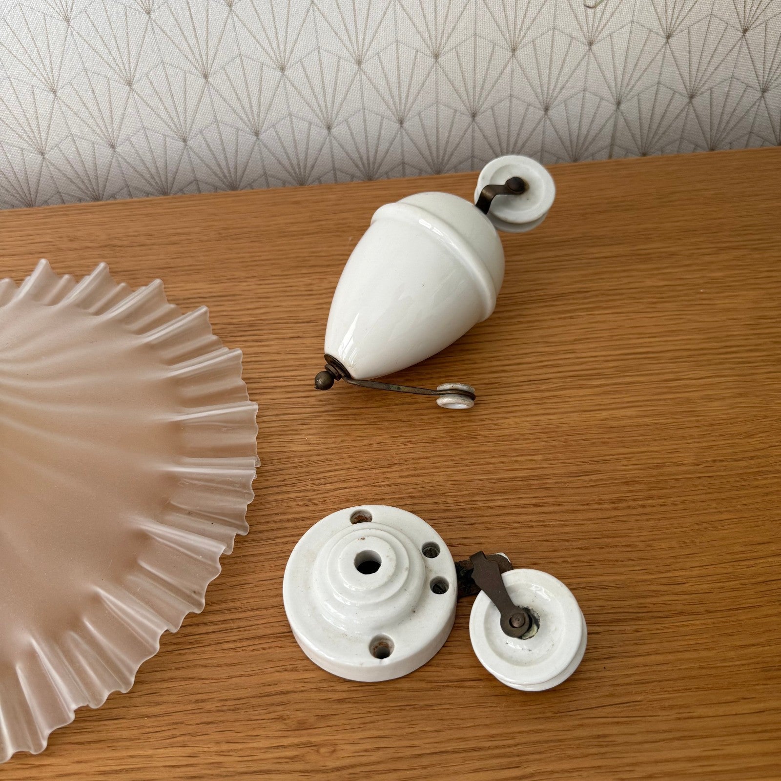 Vintage French Pendant Light Shade Opaline Art Deco Porcelain 2608253 Vintage