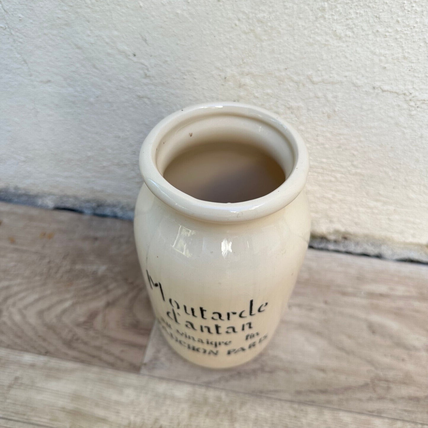 HANDMADE GLAZED GREY FRENCH MUSTARD POT DIJON STONEWARE PARIS FAUCHON 02112310 - Fleamarketfrance