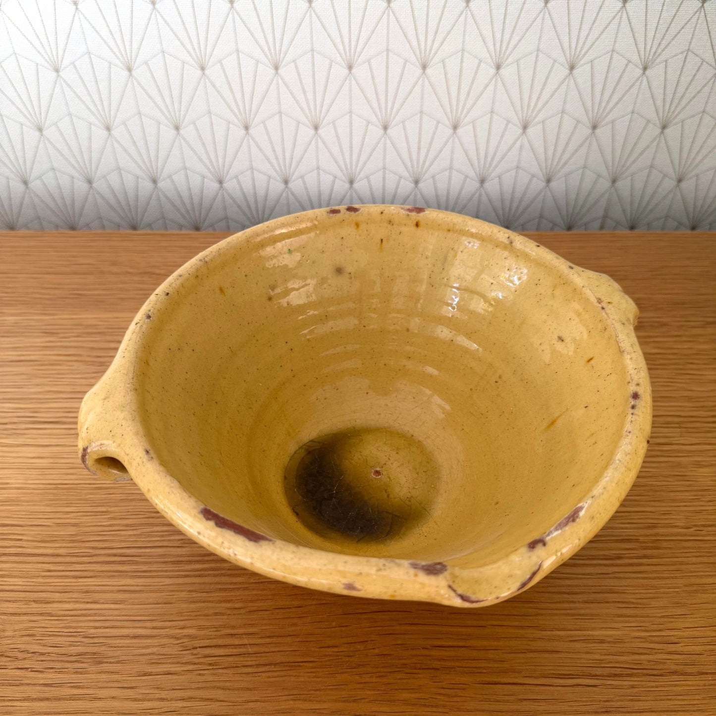 VINTAGE FRENCH GLAZED YELLOW MIXING BOWL TERRINE TIAN 8 1/2" 2210254