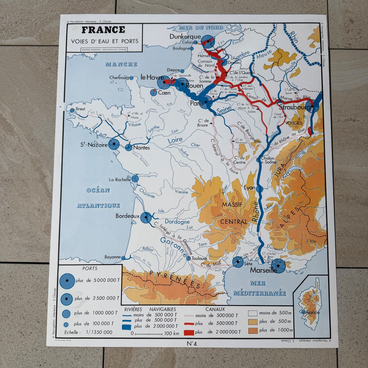 Vintage French Educational School Map Poster Geography Double-Sided 20082634 Fleamarketfrance
