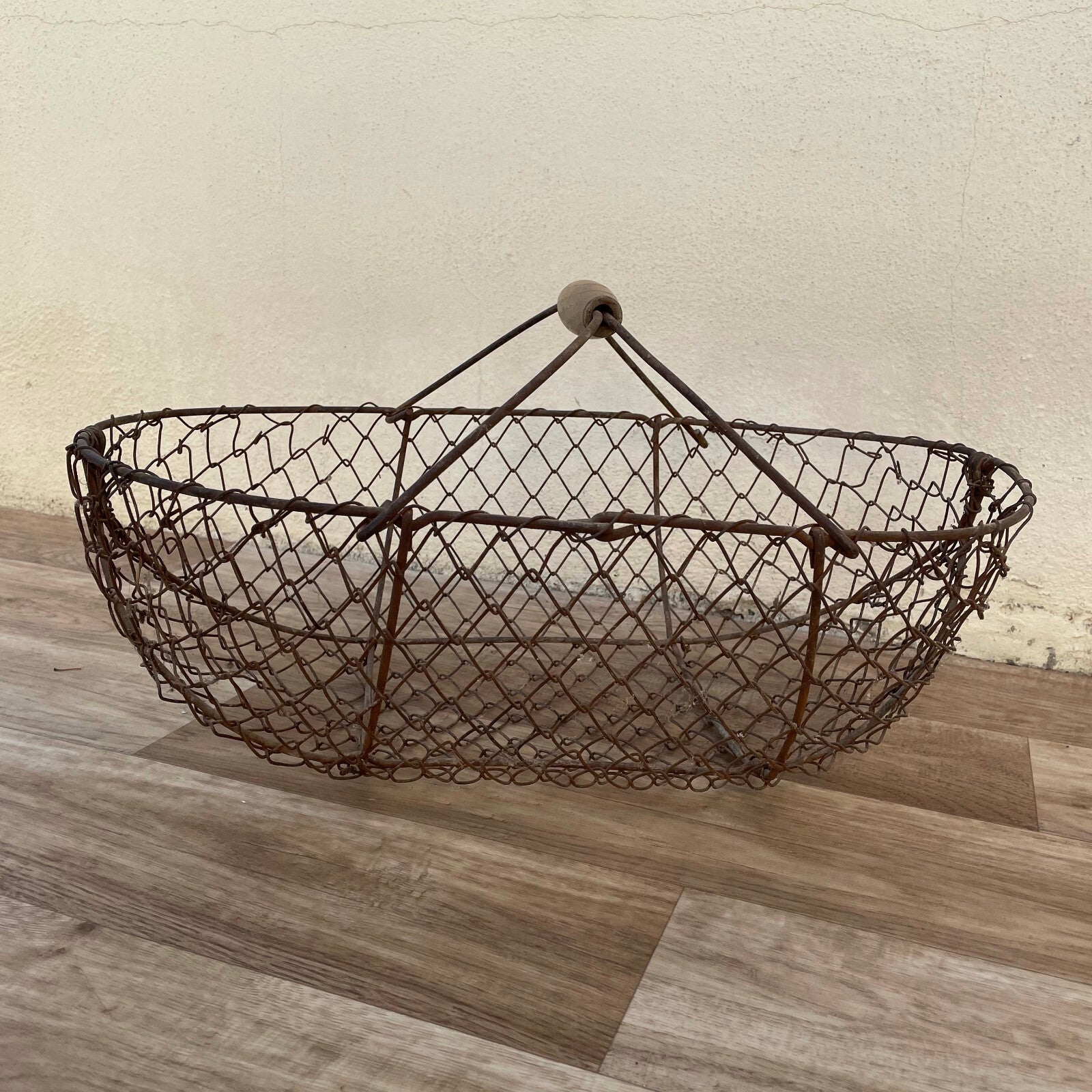 French Wire Market Basket Wood Handle Vintage Garden Vegetable 1604252 Fleamarketfrance