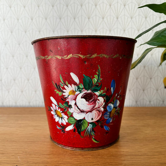 French Tole Planter Red Hand Painted Floral Napoleon III Vintage 15062422 Fleamarketfrance