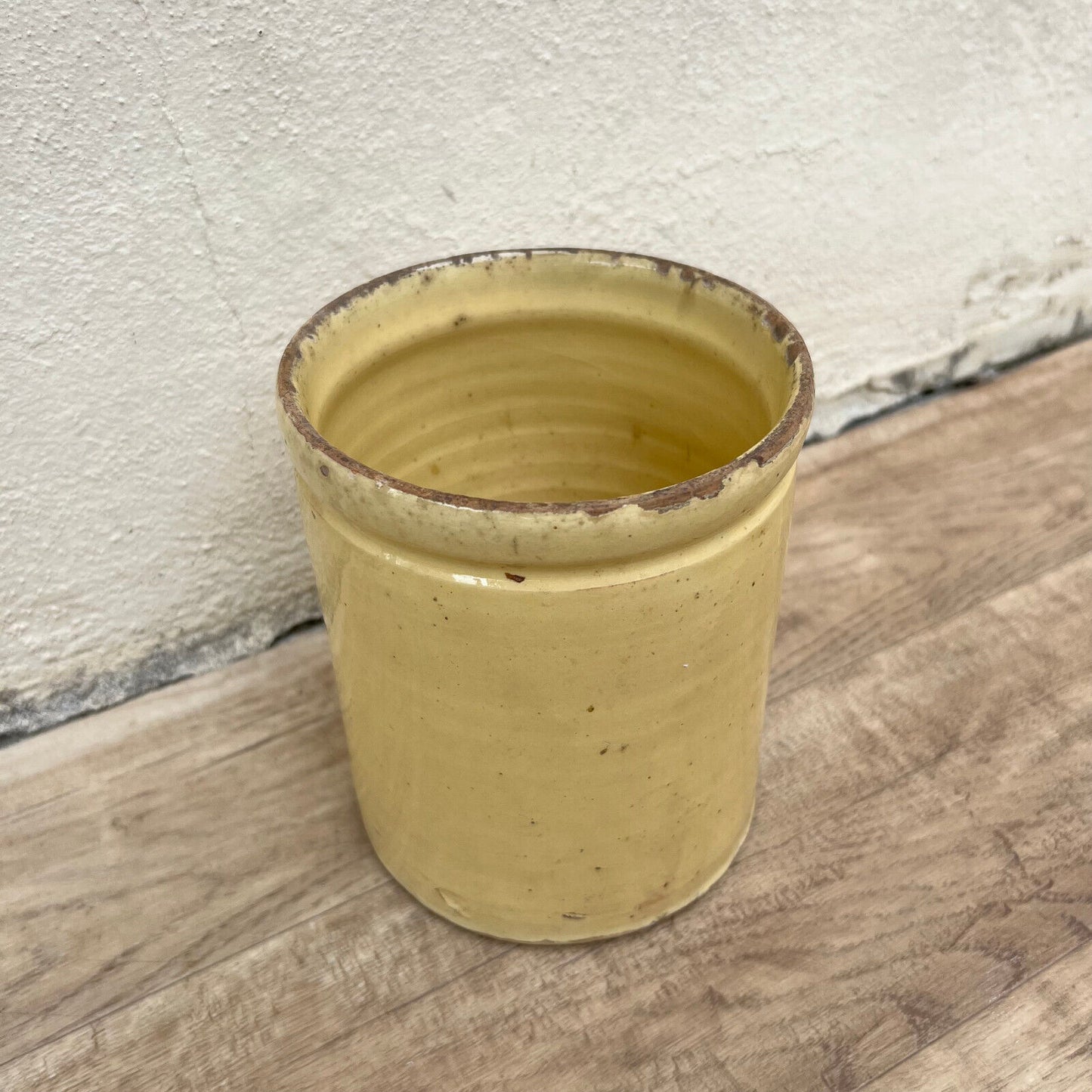 HANDMADE GLAZED YELLOW ANTIQUE FRENCH CONFIT JAM POT TERRACOTTA 6 1/2" 1107225 - Fleamarketfrance